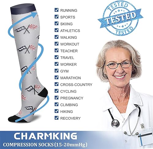Miniatura 52 de CHARMKING Compression Socks for Women & Men Circulation (8 Pairs) 15-20 mmHg is Best Support for Athletic Running,Cycling