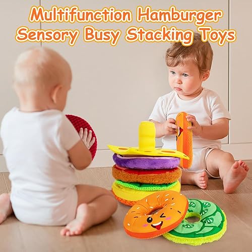 Miniatura 7 de beetoy Juguetes sensoriales para apilar hamburguesas, Texeture - Juguete de comida falsa para niños pequeños, juguetes educativos Montessori para