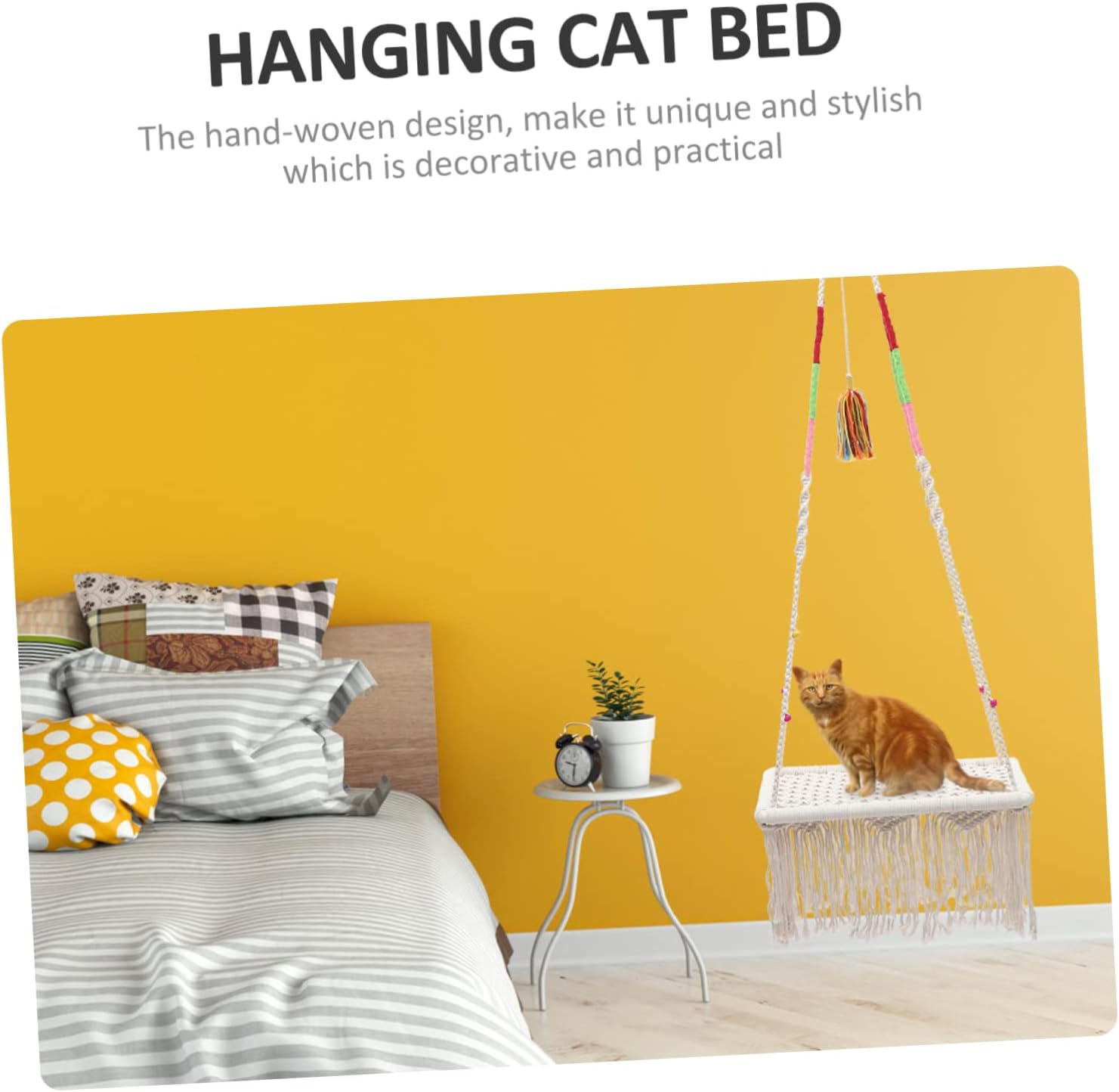Macrame Cat Hammock Bed Decorative Hanging Cat Bed for Pets Boho Style Kitten Supply Easy to Suspend Hook for Indoor Use and Home Decor