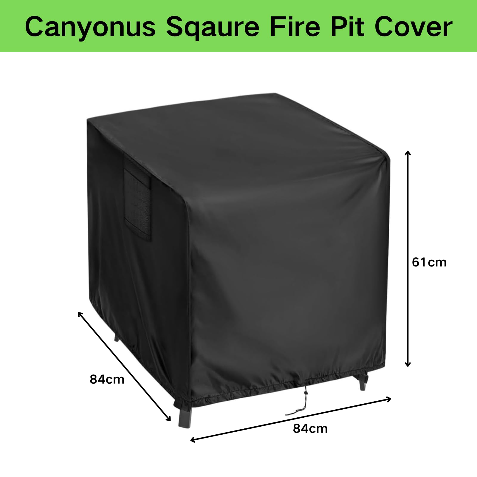 Housse de brasero carrée imperméable et coupe-vent 420D robuste avec cordon de serrage pour jardin, extérieur, 84 x 84 x 61 cm, noir