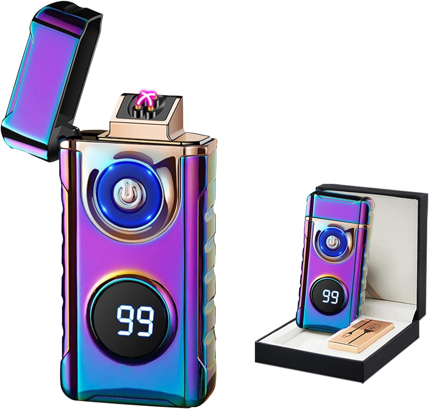 BABOBIU High-Power Arc Lighter - Unique Multi-Color Design, LED Emergency Lighting, USB Rechargeable with Battery Level Display, Zinc Alloy Body for Indoor, Outdoor, Gifts (Color)