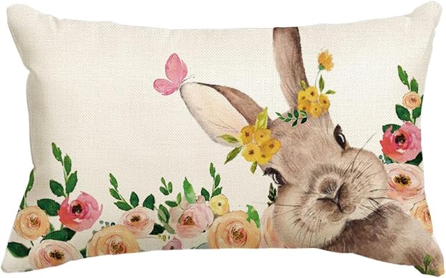 Artoid Mode Bunny Flowers Butterfly Easter Cushion Cover, 30x50 cm Spring Decorative Pillow Case Cover Sofa Living Room Outdoor Decor