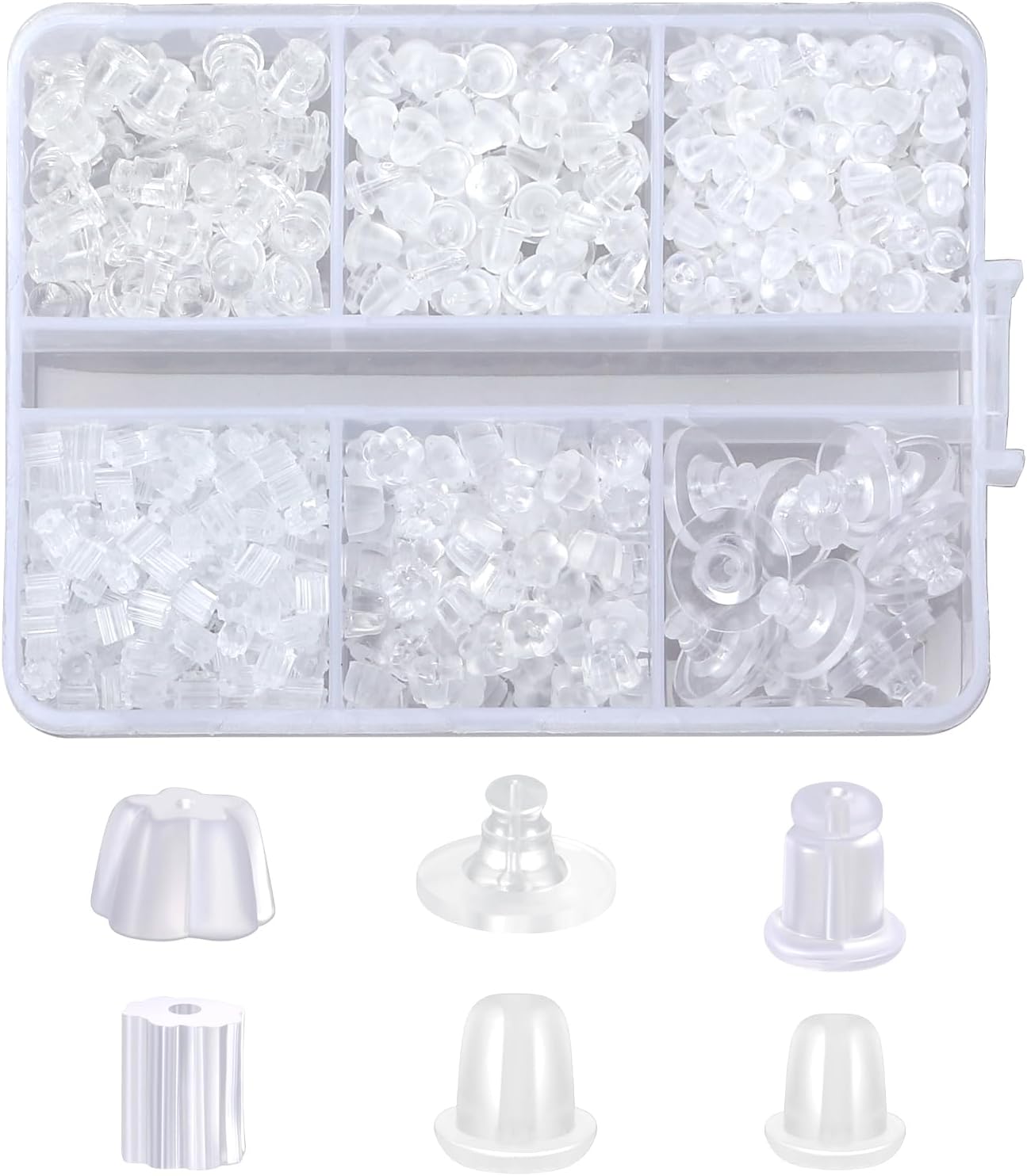 Silicone Earring Backs for Studs 6 Styles Clear Hypoallergenic Rubber Earrings Safety Back Stopper Replacement Kit (600 Pcs)