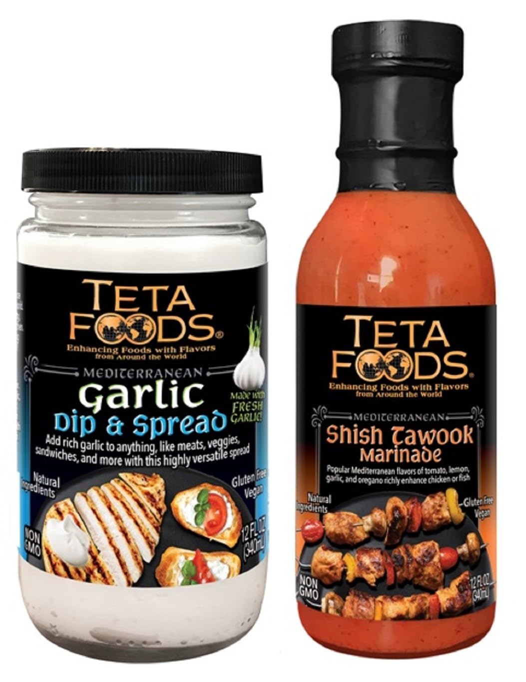 Teta Foods Assorted Selection of Middle Eastern Garlic Sauce and Shish Tawook Marinade (1 Garlic, 1 Tawook)
