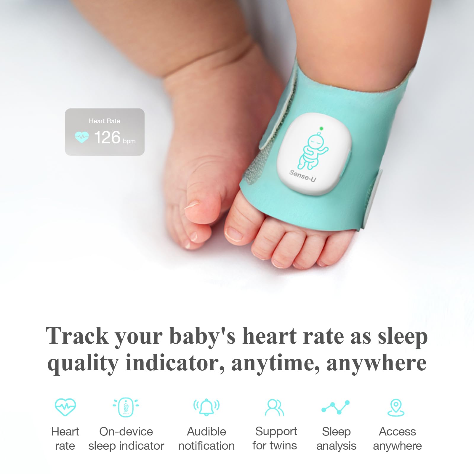 Sense-U Baby Sock Shoe Bundle Smart Baby Monitor: Sock Shoe Plus 2K PTZ Camera, Track Heart Rate, Sleep Movement, Heartbeat - Image 3