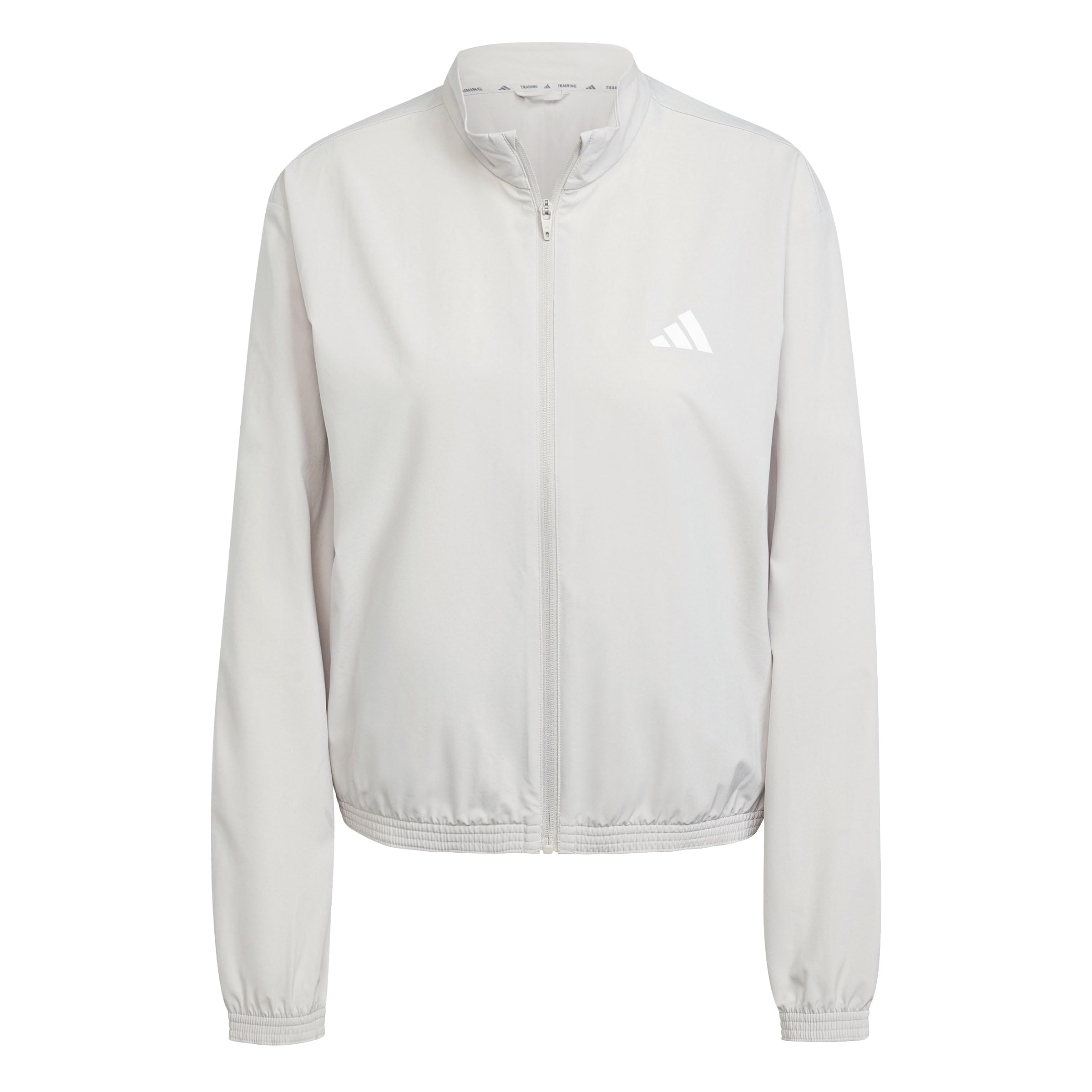 adidas Women's Train Essentials 3-Stripes Woven Warm Up Jacket, wonder alumina/white, L