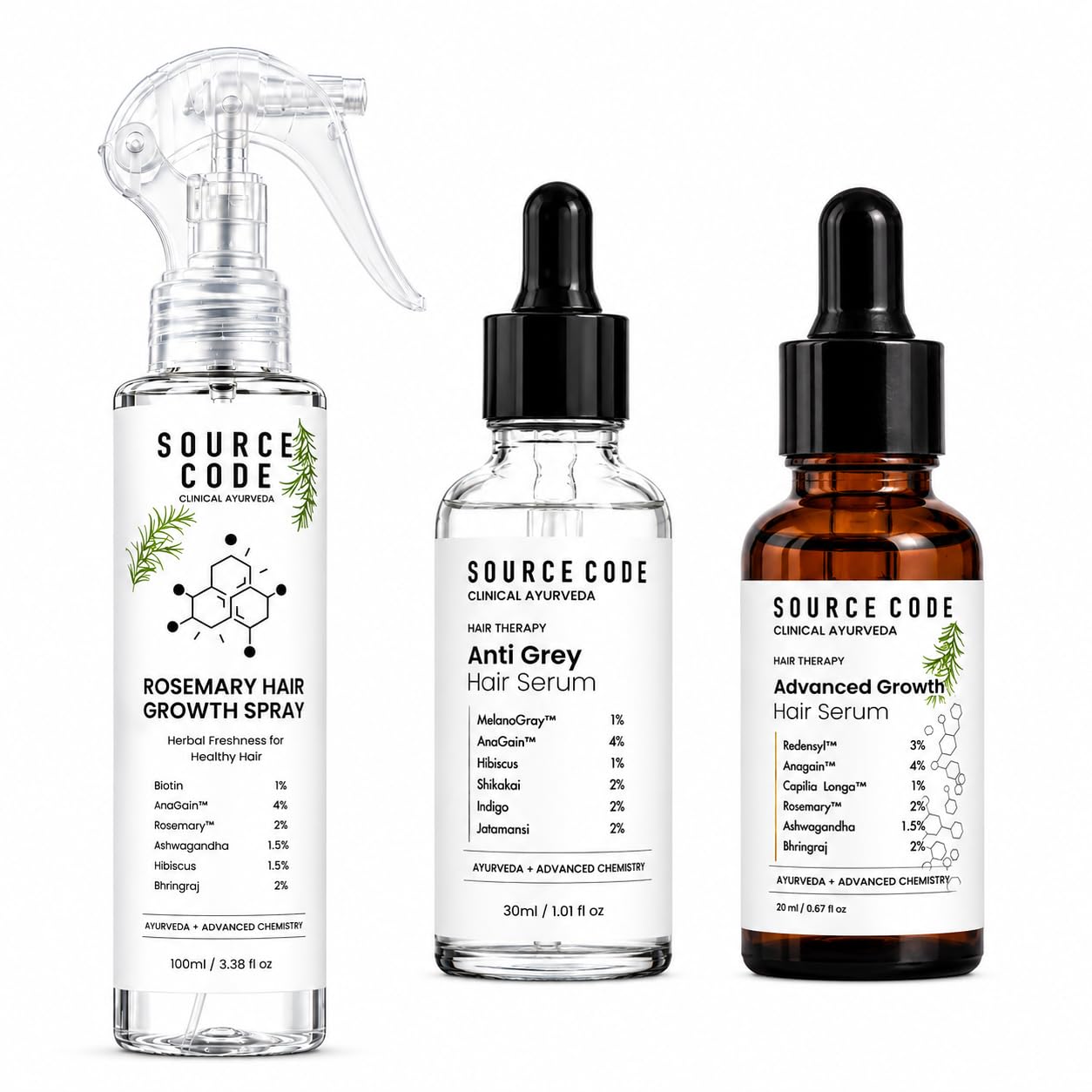 SOURCE CODE Rosemary Hair Growth Spray 100ml, Advanced Hair Growth Serum 20ml & Anti Grey Hair Serum 30ml | Reduces Hair Fall, Supports Regrowth & Helps Restore Natural Hair Color-image-33