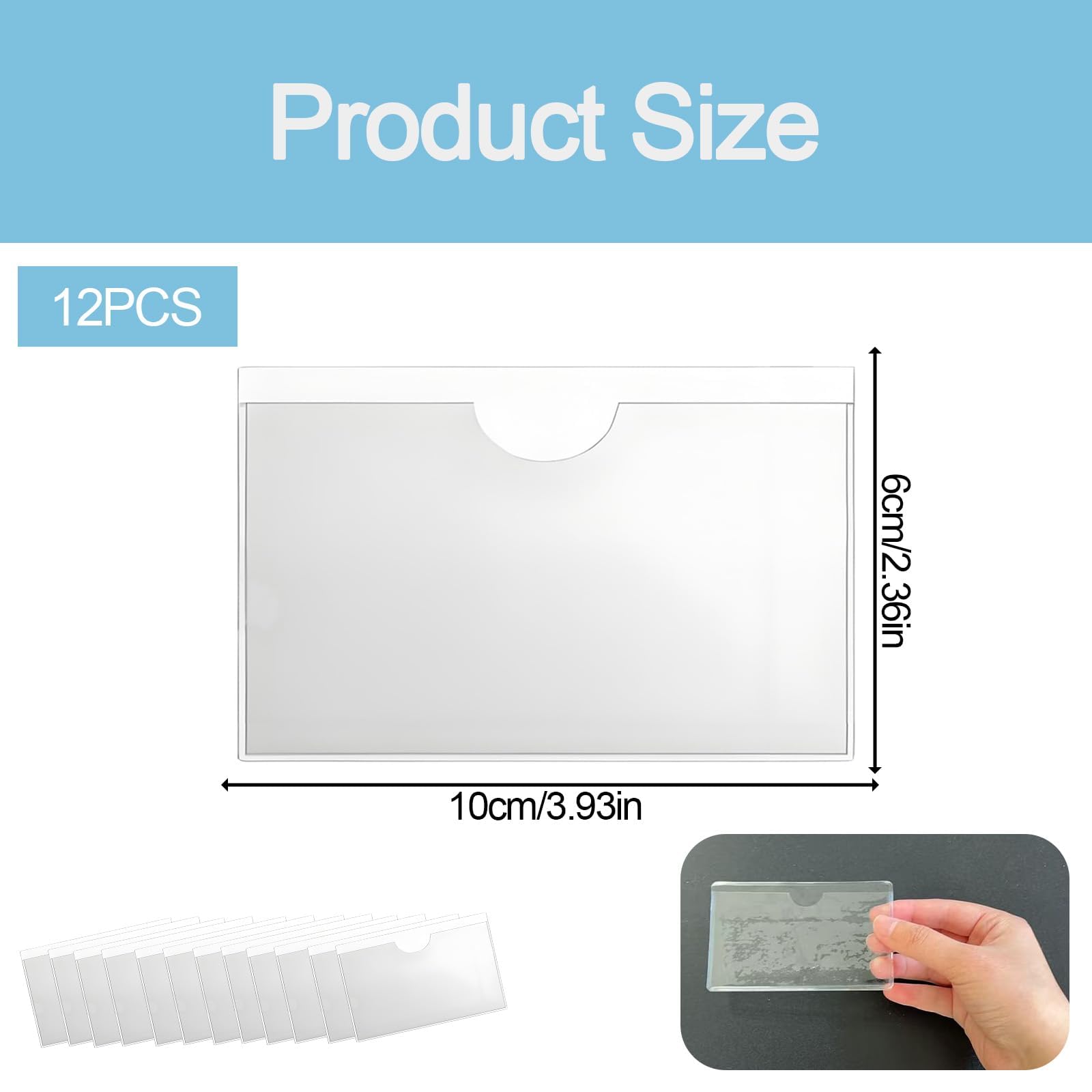 6pcs Bolsillo Auto Adhesivo de Tarjeta, Bolsa Adhesiva para Parabrisas de Coche, 10 x 8 cm, Porta Documentos de PVC para Licencias, Permisos de Estacionamiento y Más (12pcs 6×10 cm)