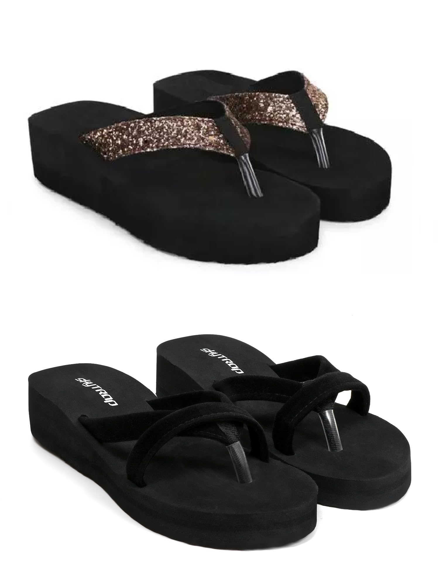 Women Gold, Black Nubuck Slippers Flipflop Combo of 2-image-47