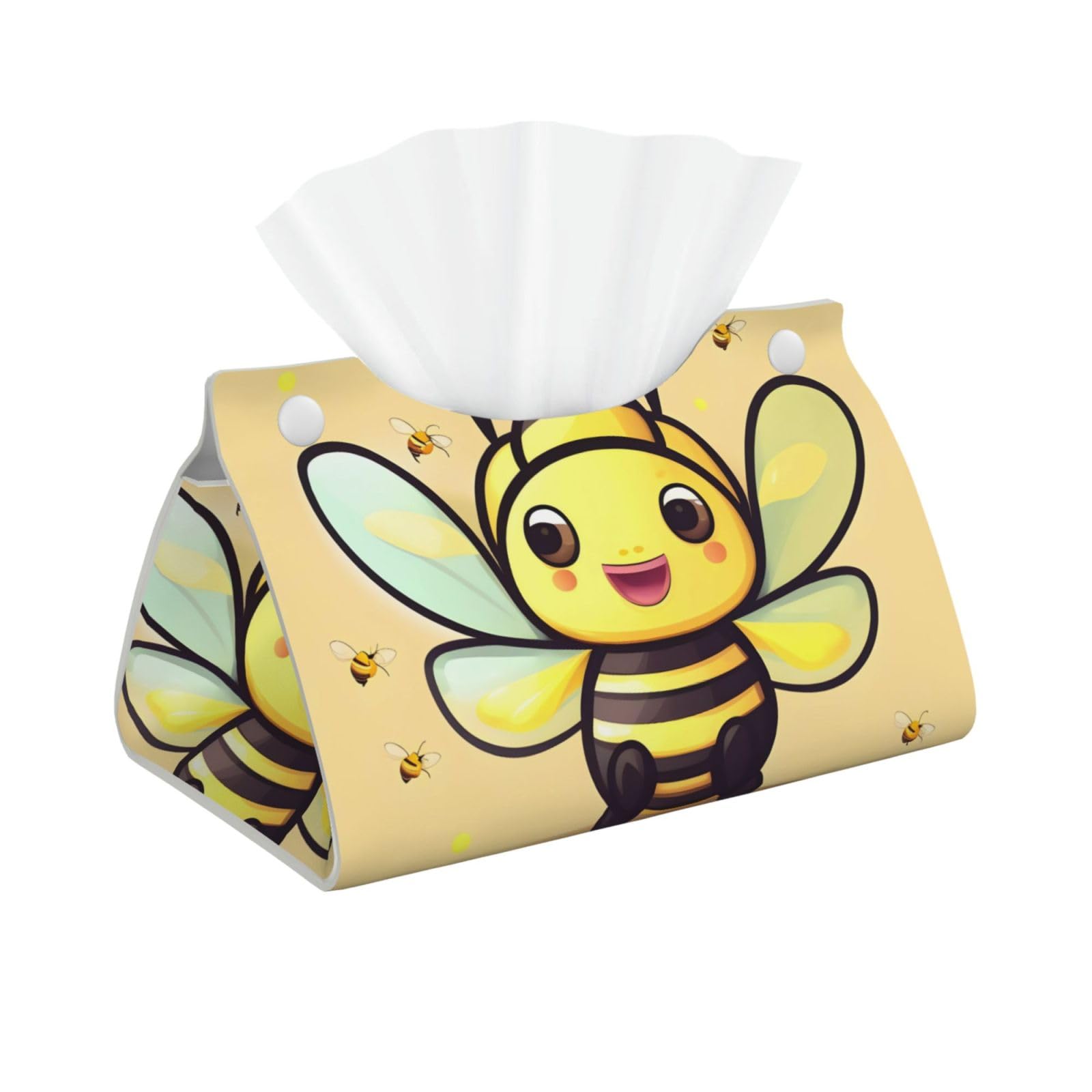 Yellow bee Long Leather Tissue Box Cover-Waterproof PU Leather Tissue Holder for Bathroom, Decorative Rectangular Tissue Case