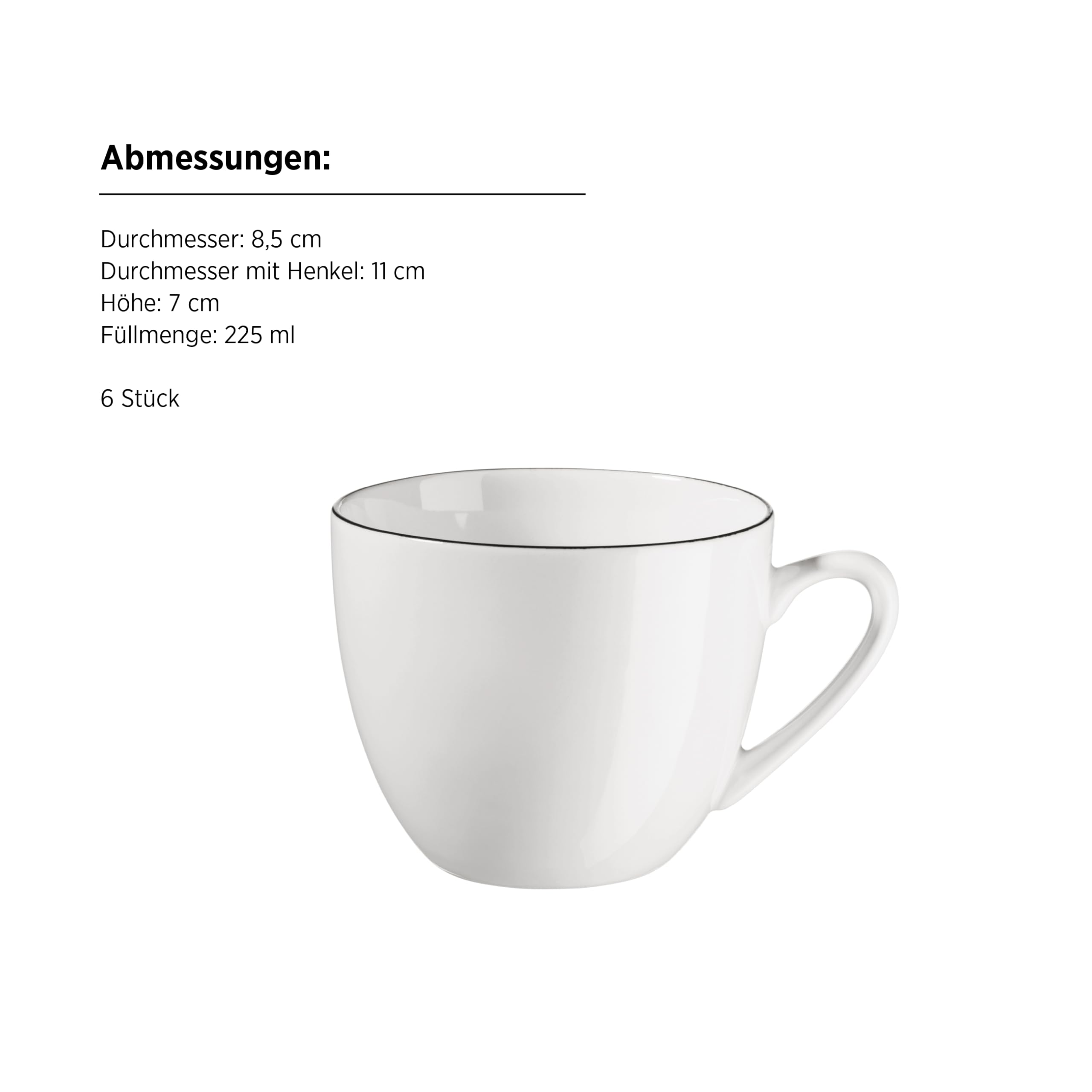 MÄSER Serie Felise, elegantes Kaffeegeschirr für 6 Personen, zeitlos, mit schwarzem Rand, Porzellan, weiß