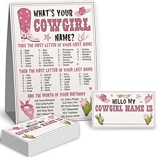What's Your Cowgirl Name Game Set, Wild West Birthday Party Game for Girls Kids, (1 Cowgirl Name Game Sign & 30 Cowgirl Name Cards), Cowgirl Party Decoration, Cowgirl Activity Decoration Supplies