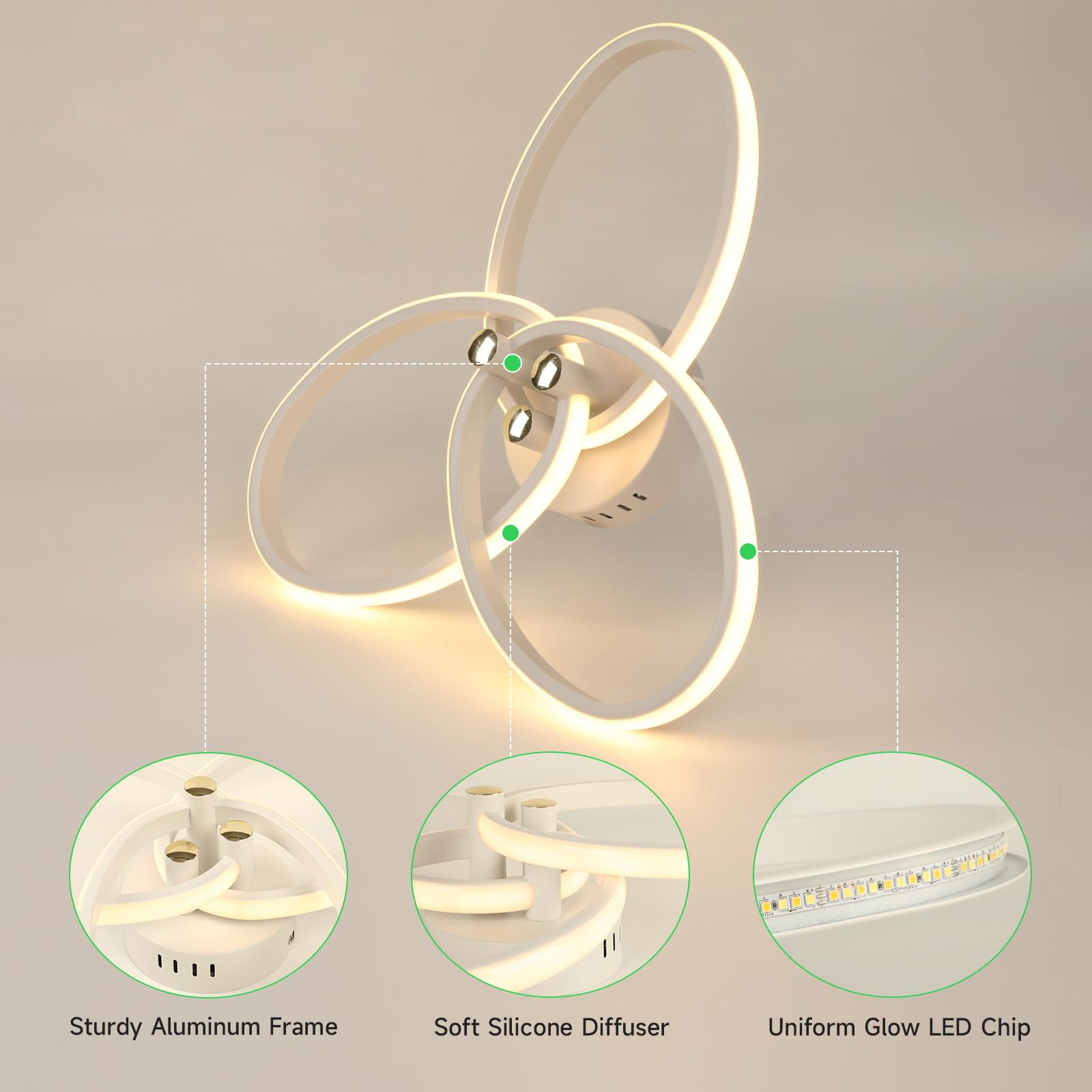 OTREN Lampadario Camera da Letto Dimmerabile 47cm 40W con Telecomando | 3000K-6500K, luce notturna, timer, funzione memoria, per soggiorno, cucina