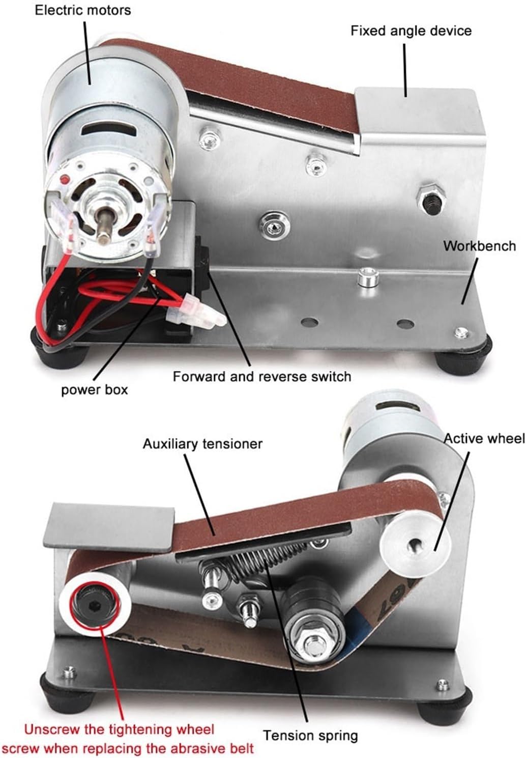 Sander, Polisher Multifunctional Mini Electric Belt Sander DIY Polishing Grinding Machine Belts Grinder Sharpener Cutter Knife Edges(Stand)