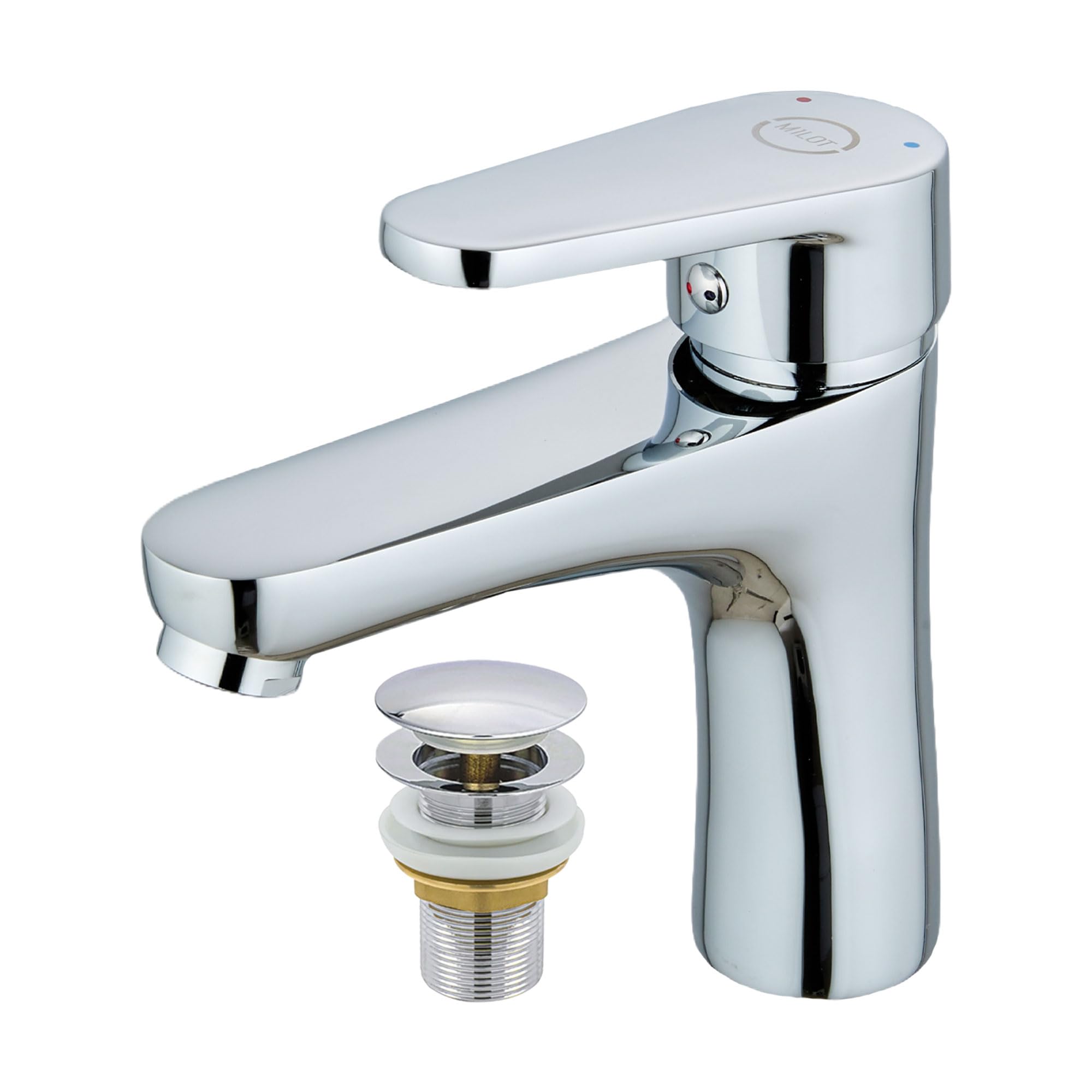 MILOT Basin Mixer Tap, Bathroom Sink Taps, G1/2" Leak Proof Bathroom Taps, Basin Tap, Bathroom Mixer Tap, Free Slotted Sink Plug (Chrome)