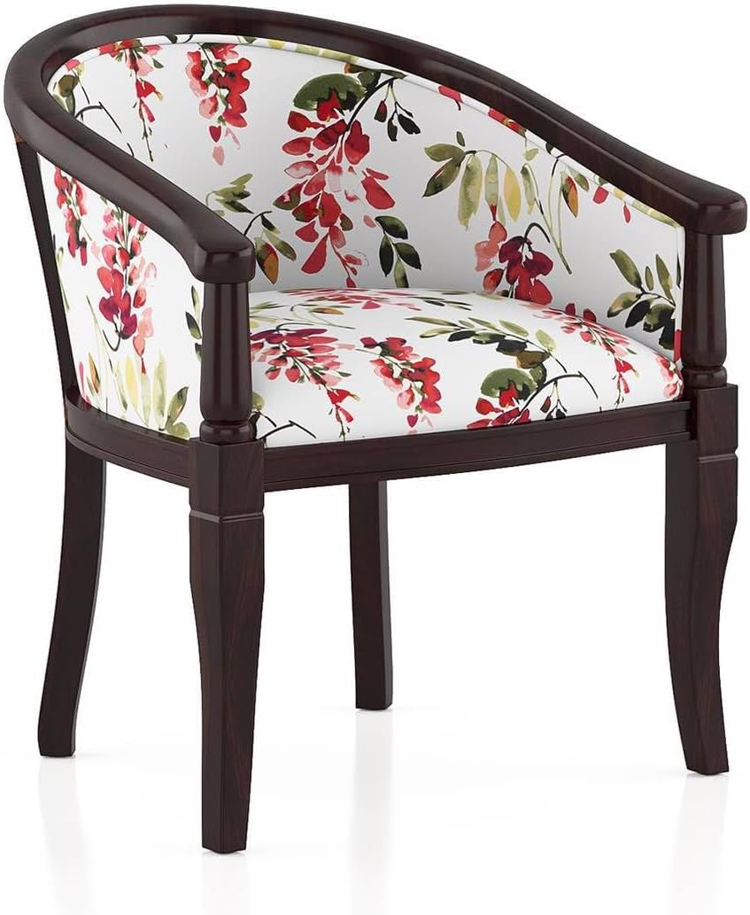 HM ART CREATIONS Solid Sheesham Wood Chair Wooden Single Seater Sofa Chair for Living Room,Bedroom,Outdoor & Indoor - Walnut & Carmine Cassia