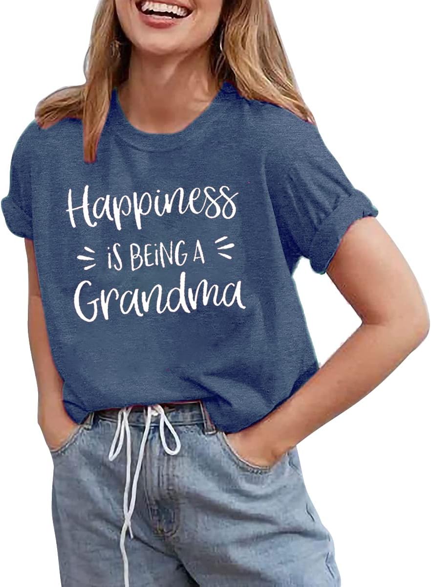 Grandma Shirts for Women Happiness is Being a Grandma Letter Printed Tshirt Grandmother Casual Short Sleeve Tee Tops - Image 2