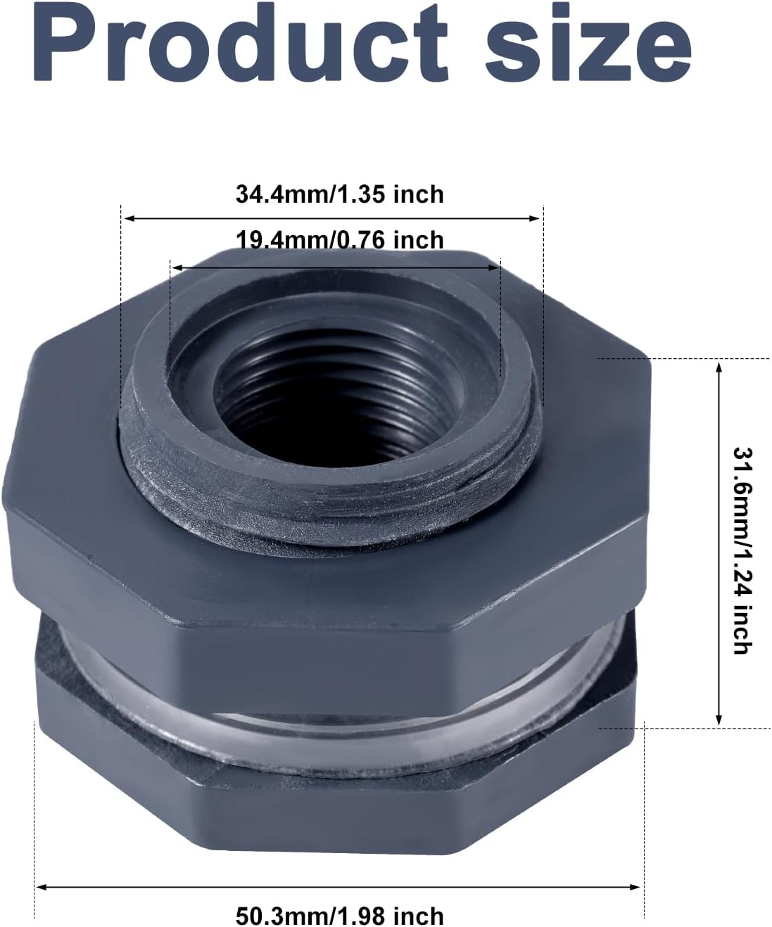 4pcs 1/2 Inch NPT Bulkhead Fitting Connector, PVC Bulkhead Fitting Adapter with 4 Gaskets Garden Hose Adapter for Rain Barrels Bucket Hose Aquariums