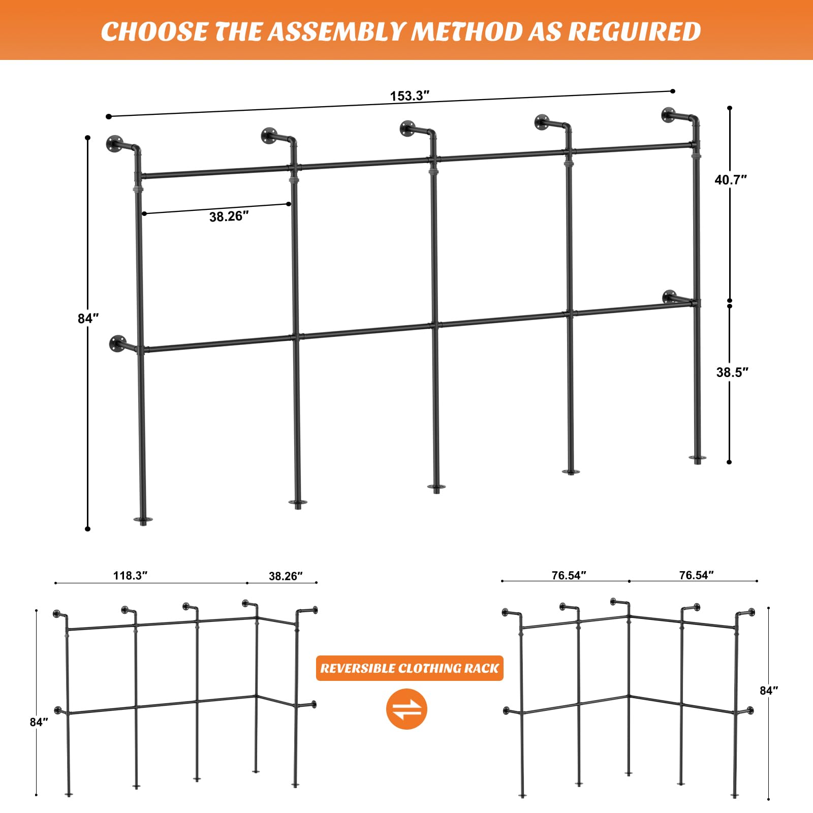 Snapklik.com : Industrial Pipe Clothing Rack, Reversible 13FT Clothes ...