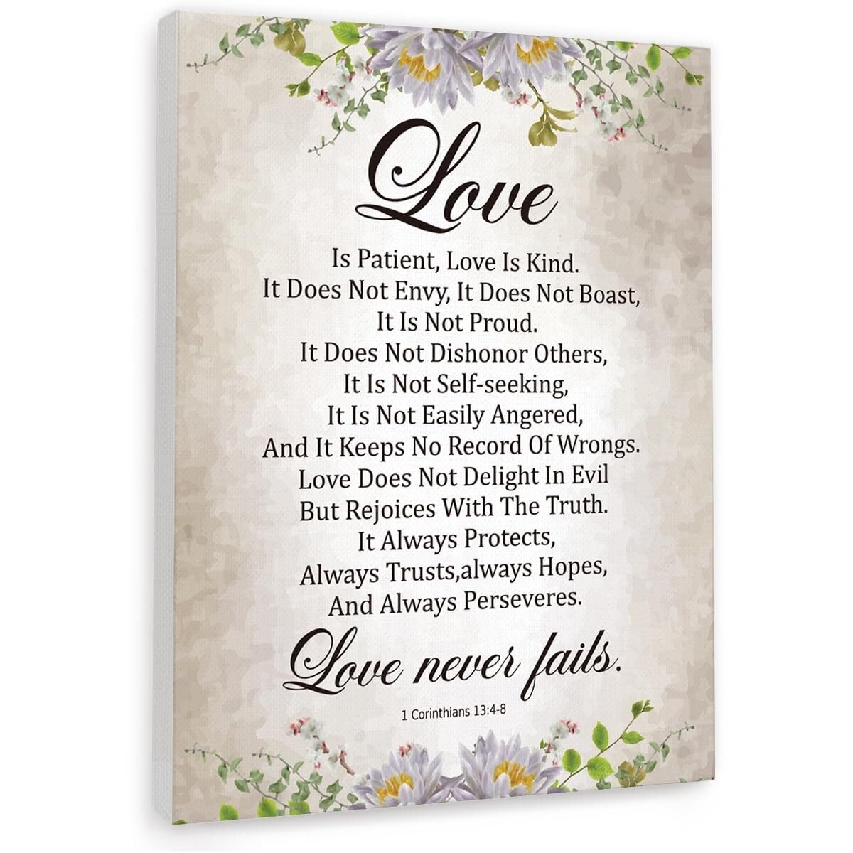 KCDFDVJFBM 1 Corinthians 13 Canvas Print - Love is Patient Love is Kind Bible Verse Wall-Art for Christian Living Room and Bedroom Decor(Unframed,16x24inch(40x60cm))