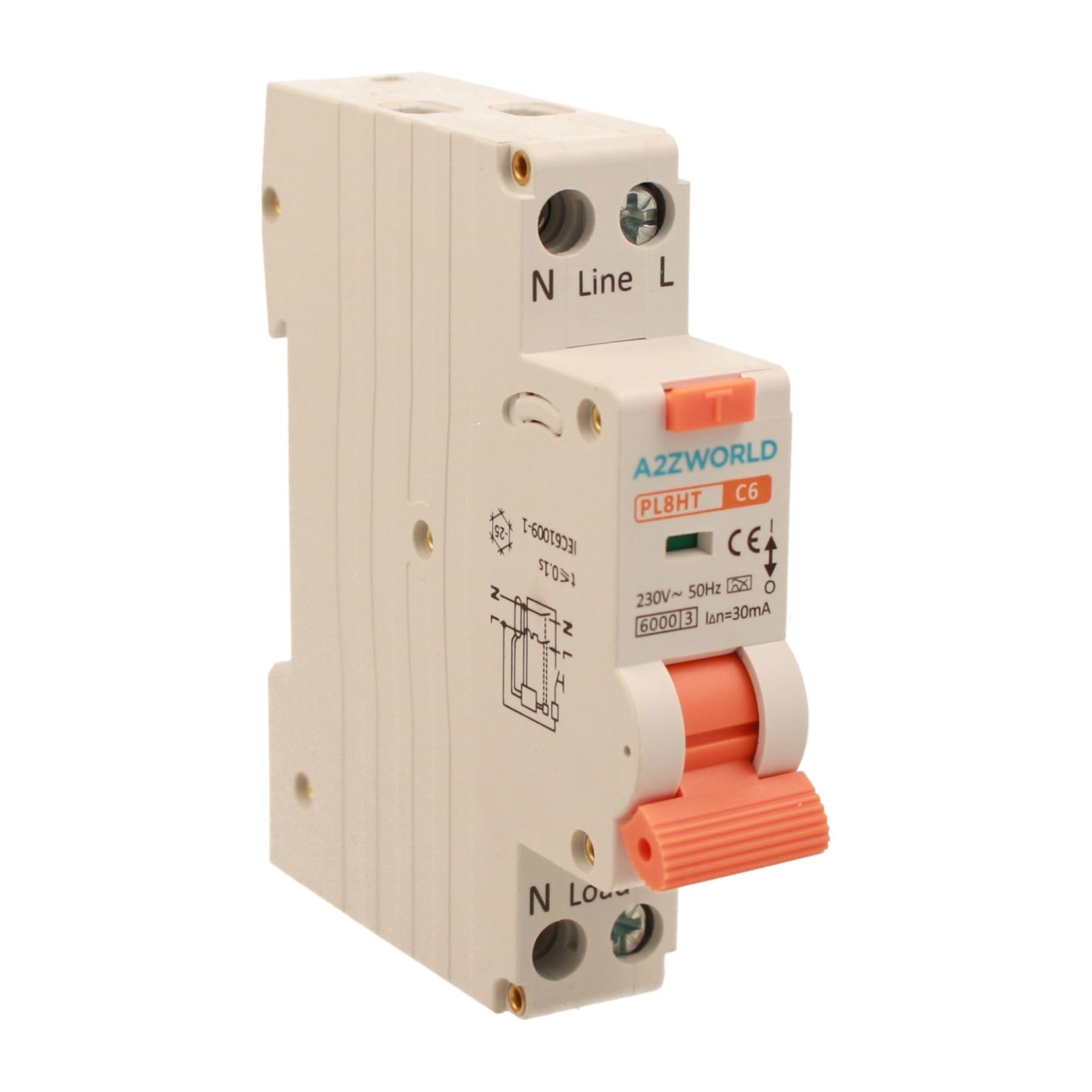Interrupteur différentiel magnétothermique 1 module type A, 6 A C6, RCBO Slim 1P+N 6 kA 30 mA 220 V, courbe C, série PL8 HT professionnelle