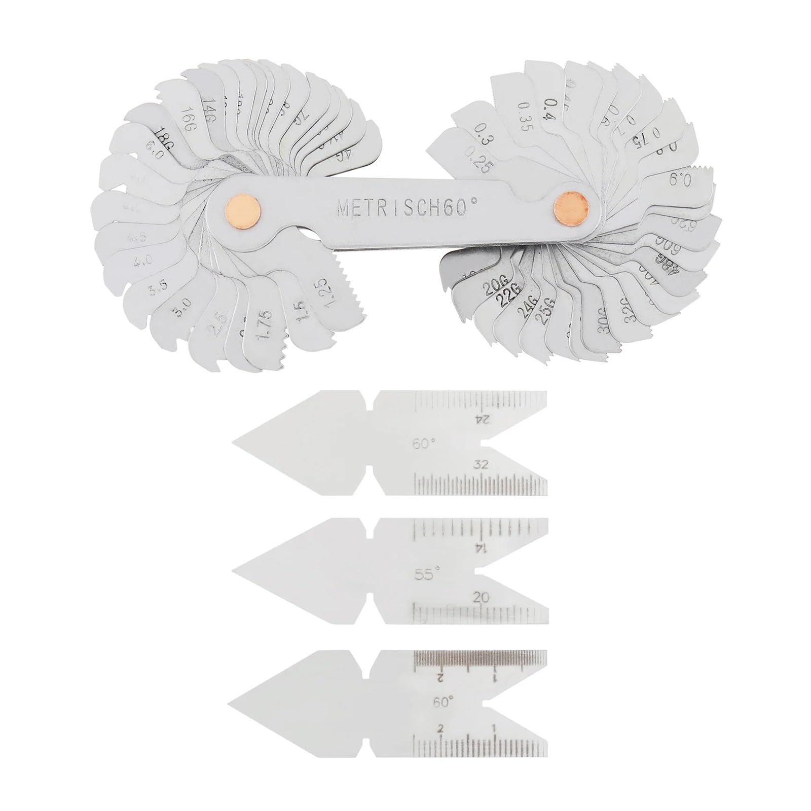 Galgas de espesores, Juego de 4 calibres rosca métrica 55 y 60 grados for medición industrial