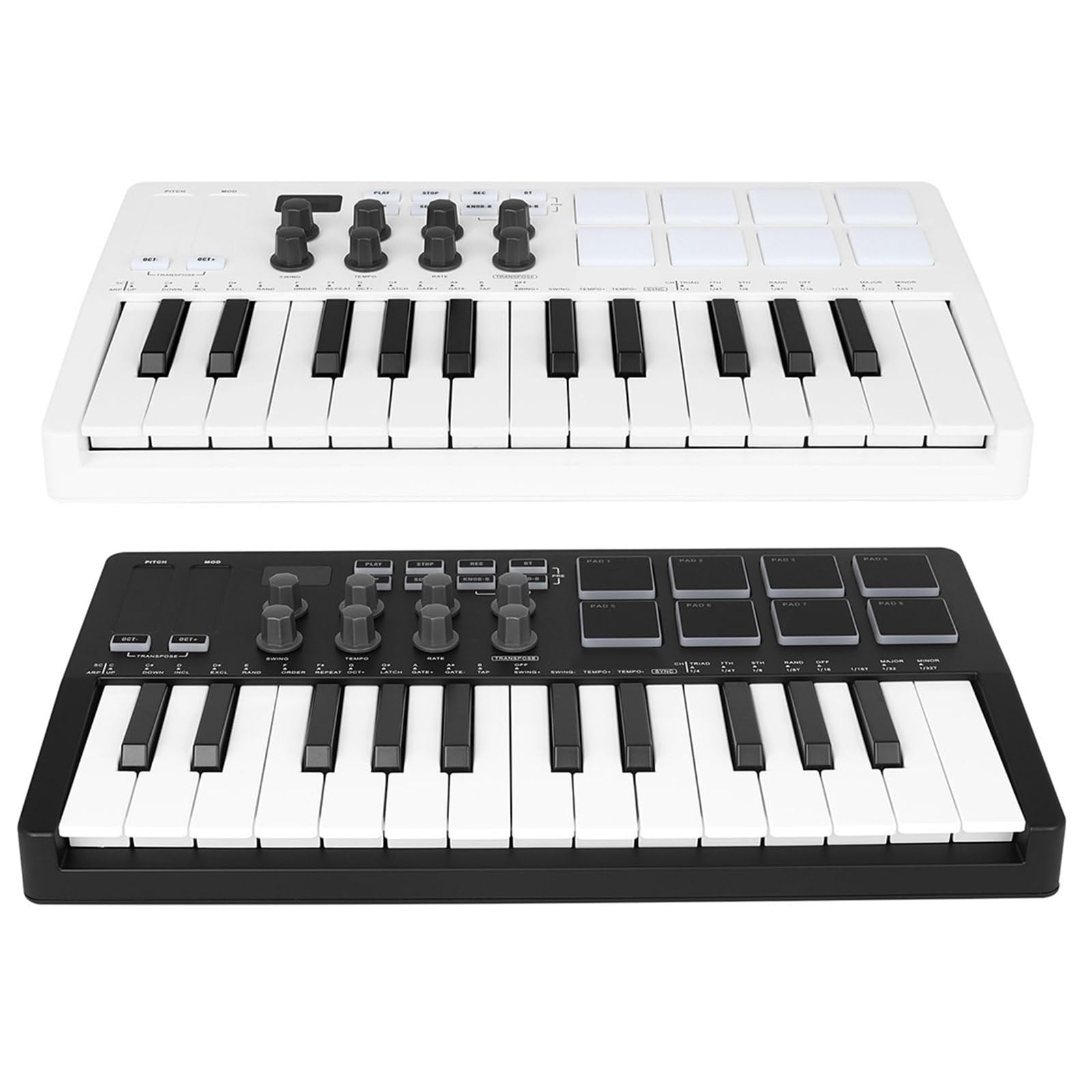 Teclado portátil de 25 teclas con teclas dinámicas y Plug and Play para estudio/viajes, producción de música, teclado USB