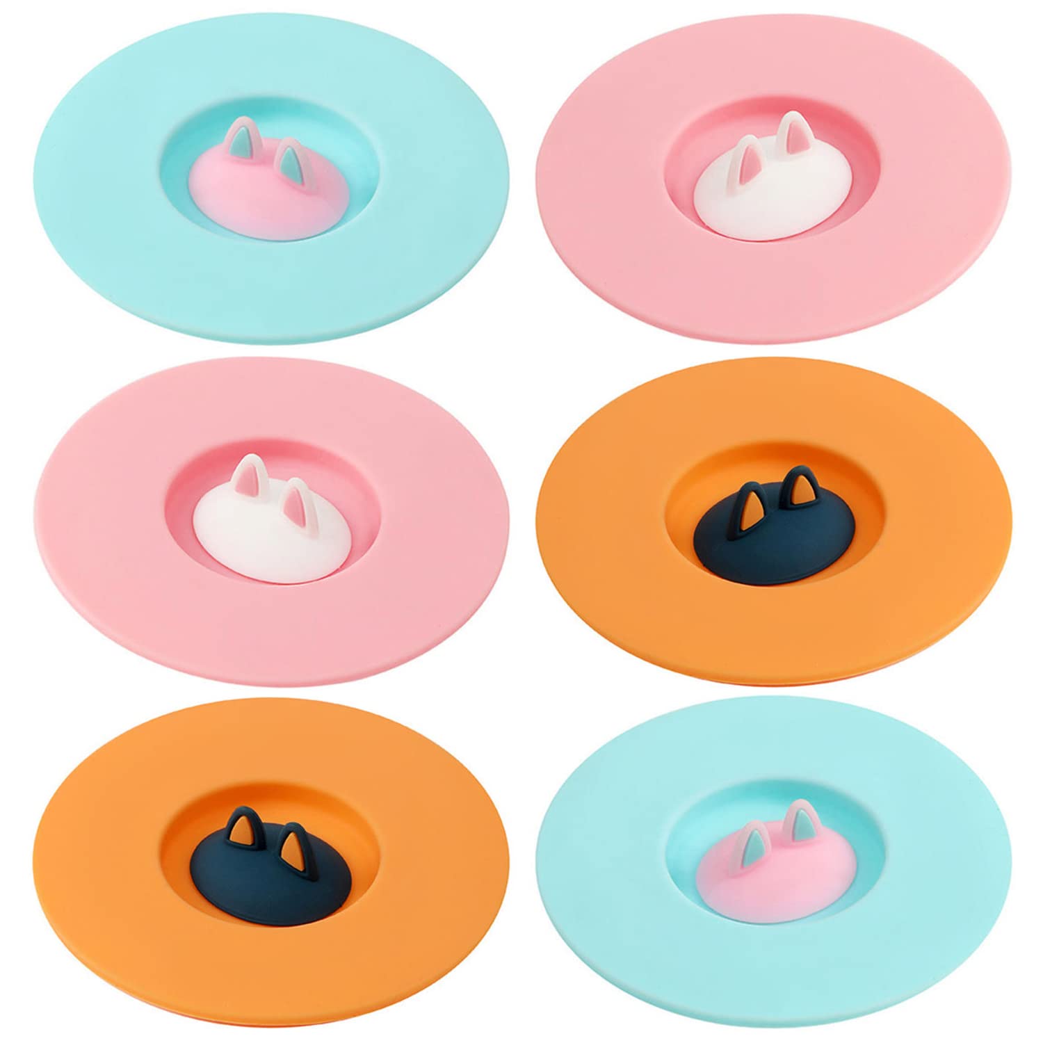 6 Pcs Cat Ears Silicone Cup Lid, Silicone Anti-dust Cup Lids Anti-dust Silicone Cup Cover Creative Silicone Cup Lid for Hot and Cold Beverages Coffee Tea
