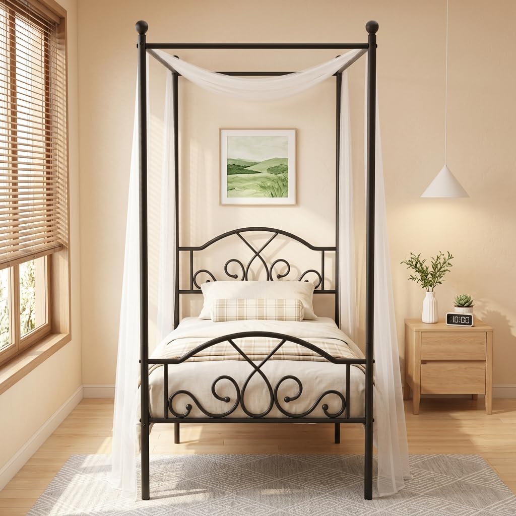 Weehom Twin Princess Canopy Bed Frame with 4 Posters