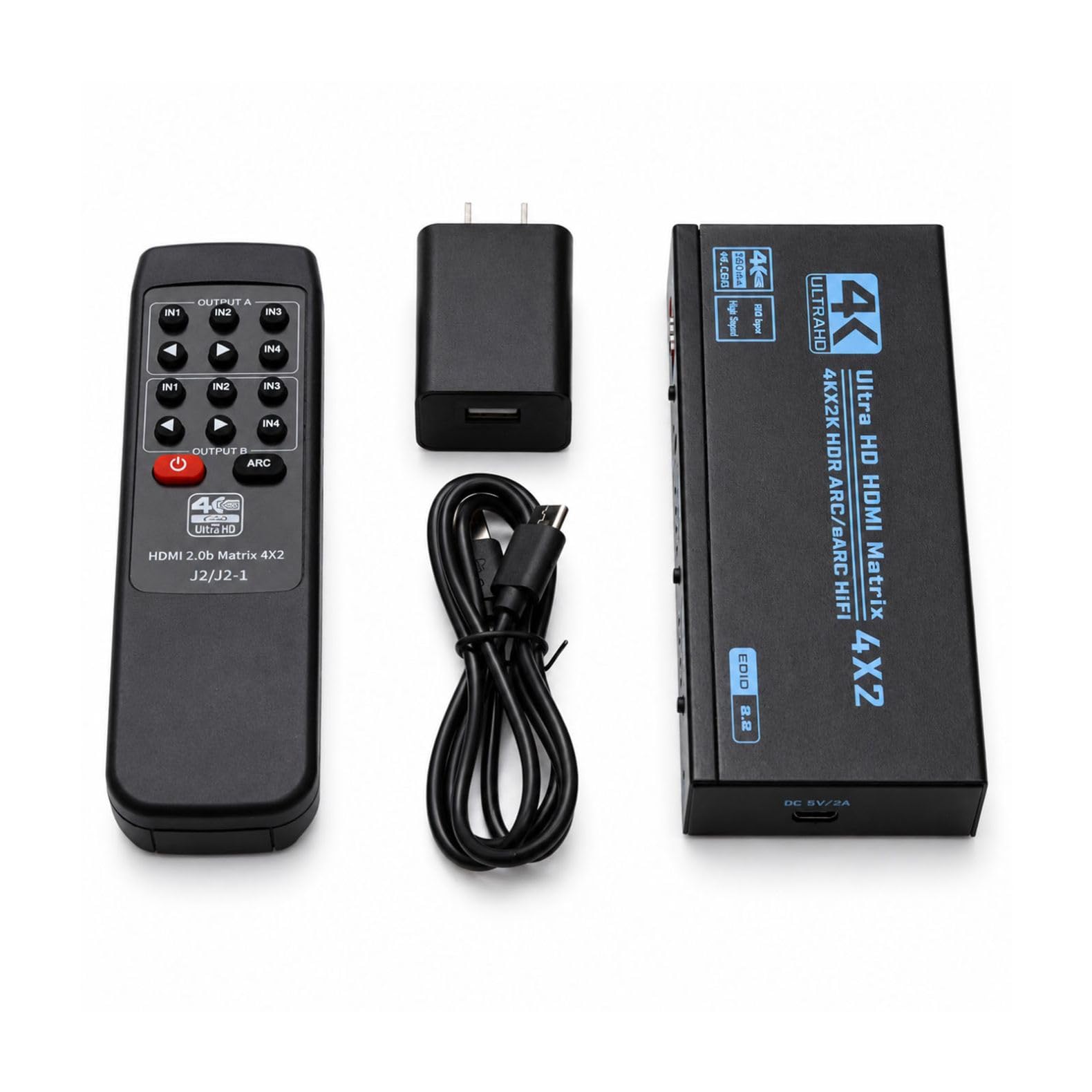 ZEZEFUFU HDMI Matrix Switch Support EDID, 4 in 2 Out 4K HDMI Switcher Splitter con ottica, uscita audio da 3,5 mm e telecomando