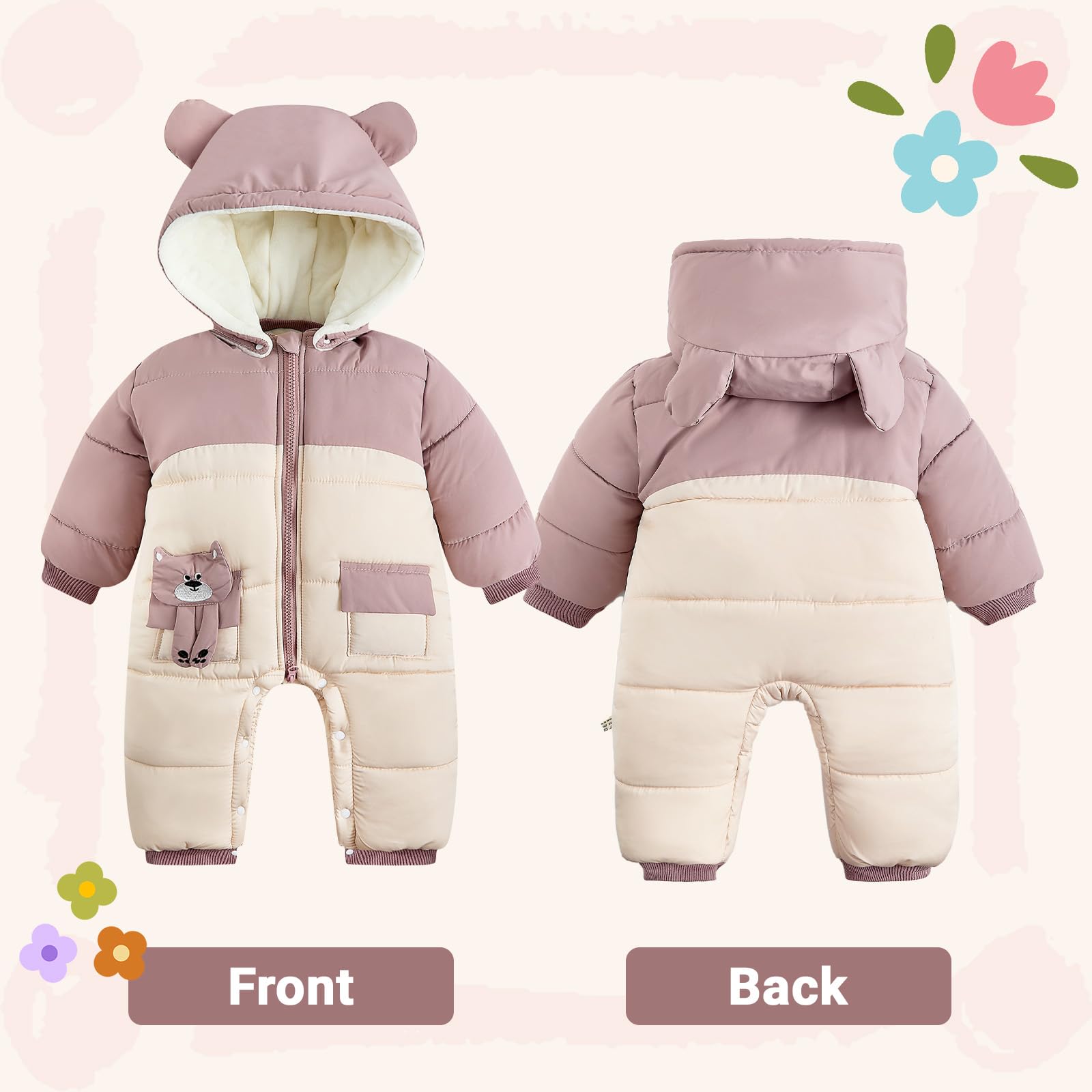 WYTbaby Tuta da neve invernale con cappuccio, spessa, calda, per bambini, ragazzi e ragazze, 6-24 mesi