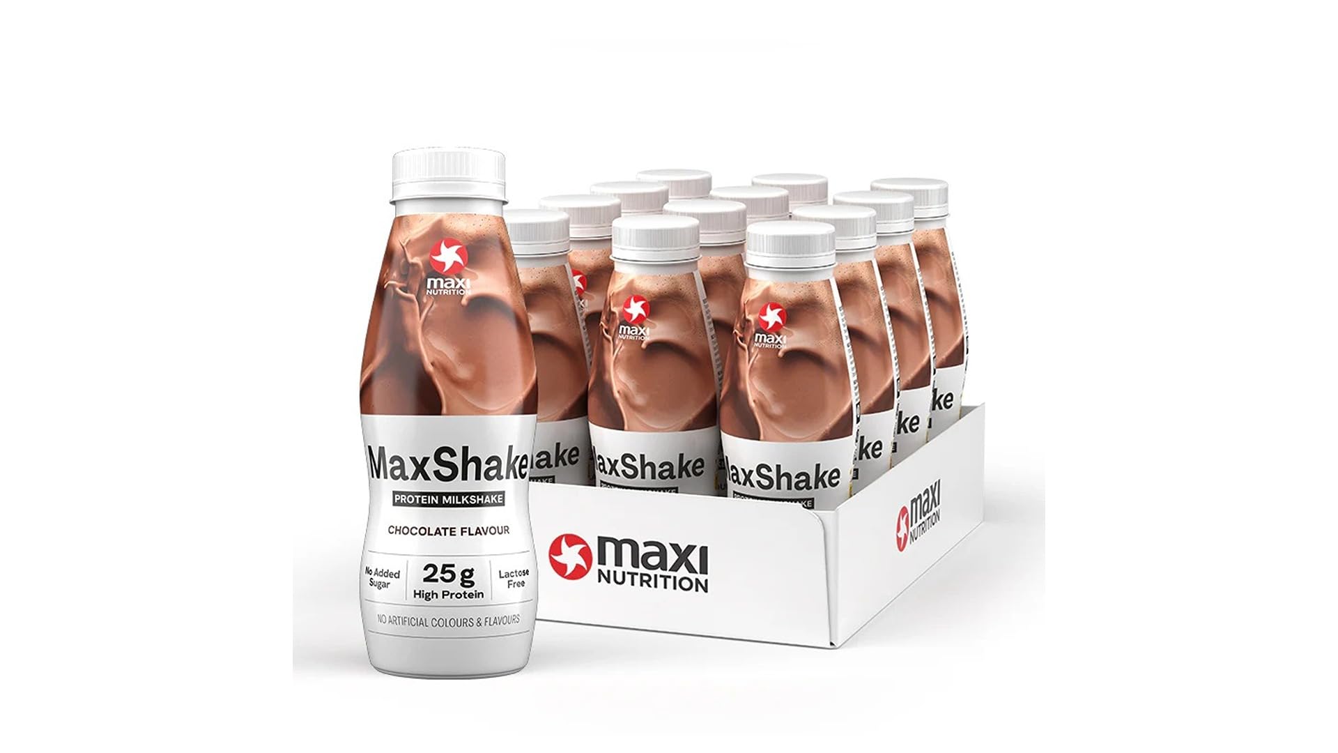 Maxi Nutrition MaxShake Protein Milk Shake Chocolate Flavour, Pack of 12 x 330ml Each | With 25g Of High Protein | Lactose Free | No Added Sugar | No Artifitial Colour & Flavour