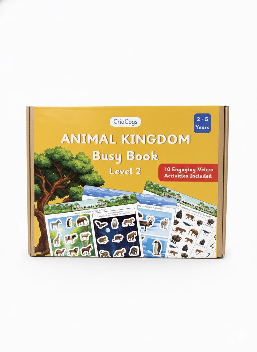 CrioCogs Animal Kingdom Busy Book - Level 2 | Pre-School Activity Binder | Educational Toy for 2 to 5 Year Olds | Montessori Busy Book | Quiet Velcro Activity Binder | Screen-Free | Kids Gift for 2 to 5 Year Olds