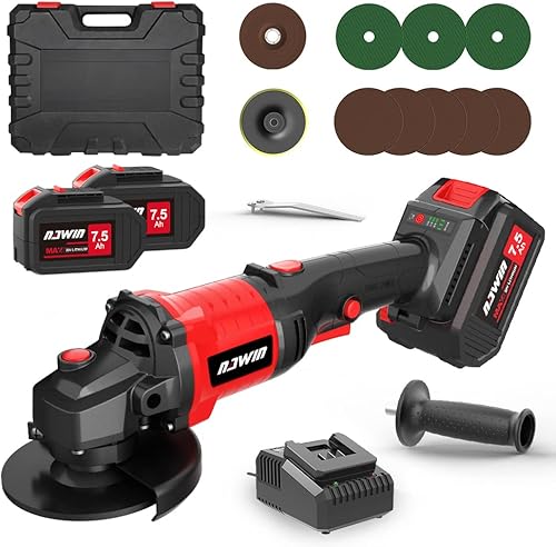 Miniatura 1 de NAWIN Kit de amoladora inalámbrica de 20 V, 4 pulgadas, batería de iones de litio de 2 x 7.5 Ah y cargador rápido, motor sin escobillas de 9000 RPM,