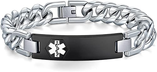 Miniatura 21 de Pulseras médicas de alerta ajustables AOAMID para hombres, pulseras de acero inoxidable para mujeres con grabado gratis