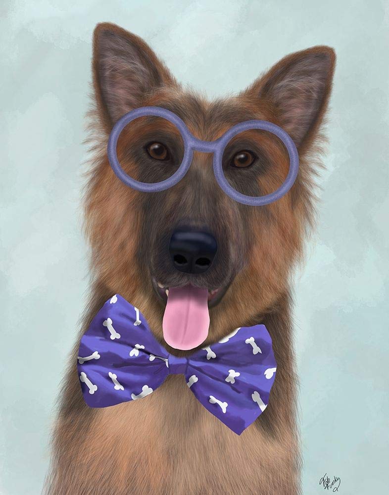 Owczarek niemiecki w okularach i muszką nadruk plakatu - Funky Fab (24 x 36)