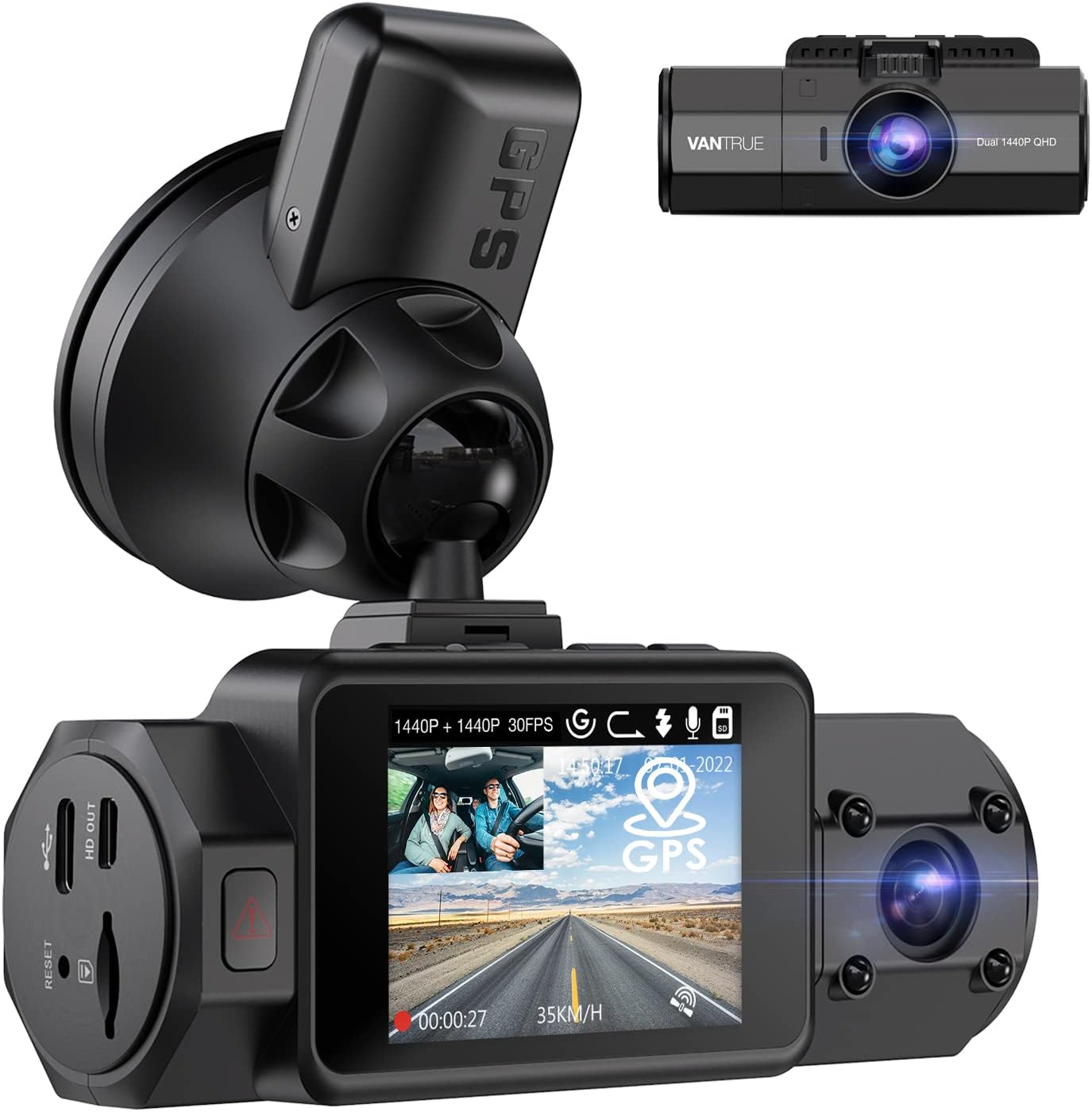 Vantrue N2S 4K Dash Cam with GPS, Front and Inside Dual 2