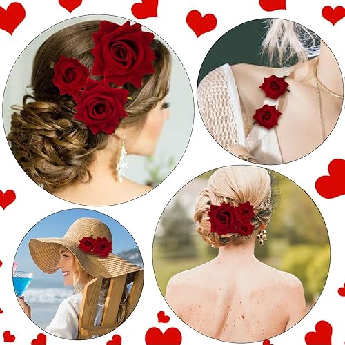 Miniatura 9 de Ahoney 6 pinzas para el cabello de flores rosas para mujeres y niñas, 3 tamaños, pinzas de cocodrilo floral, flores bohemias, broches para el