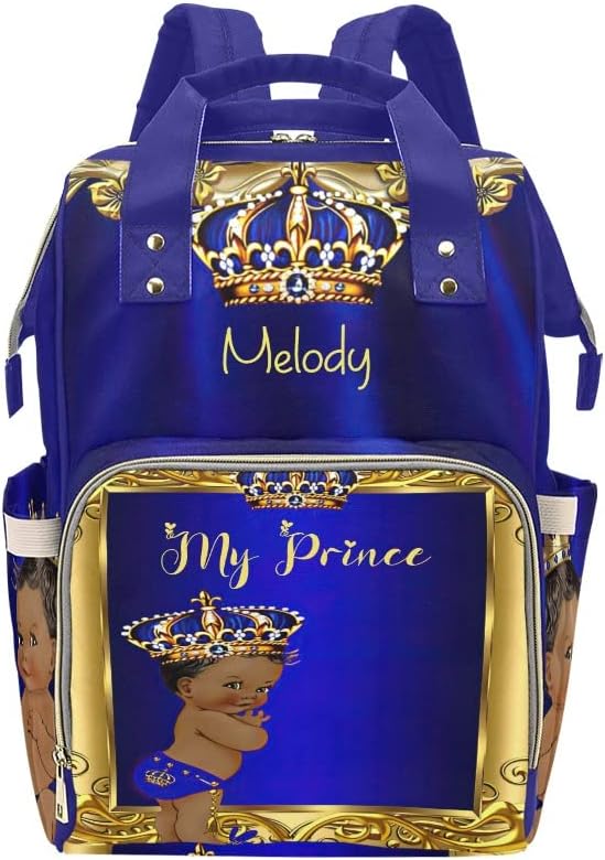 XOZOTY Cute Baby Boy Blue Gold Hat Diaper Bags with Name Waterproof Mummy Backpack Nappy Nursing Baby Bags Gifts Tote Bag for Women