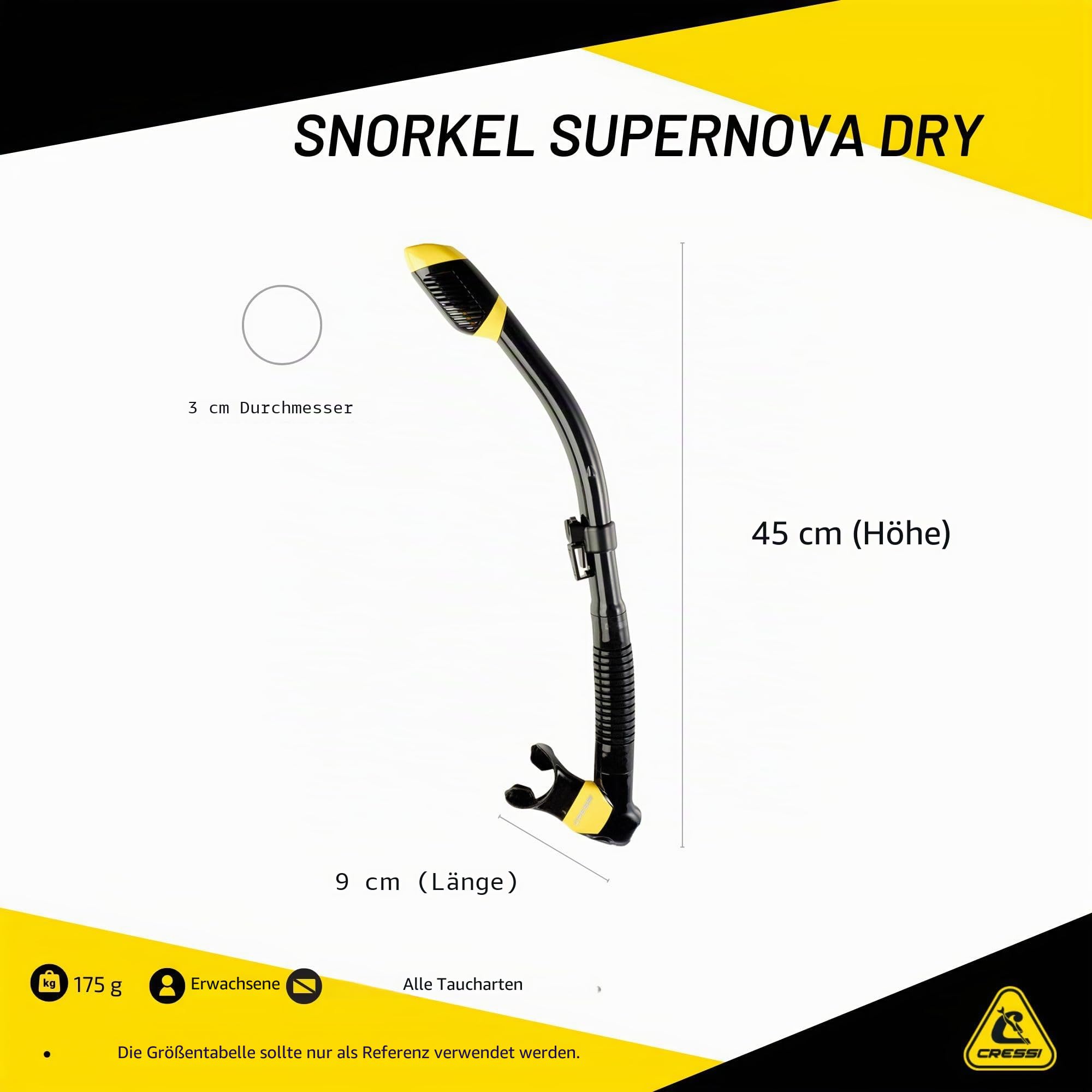 CRESSI Supernova Dry Schnorchel mit Ventil und Splash Guard, Trockenschnorchel für Tauchen, Schnorcheln und Apnoe, Silikon-Mundstück mit Ausblasventil und Schnellhalterung, Unisex Erwachsene