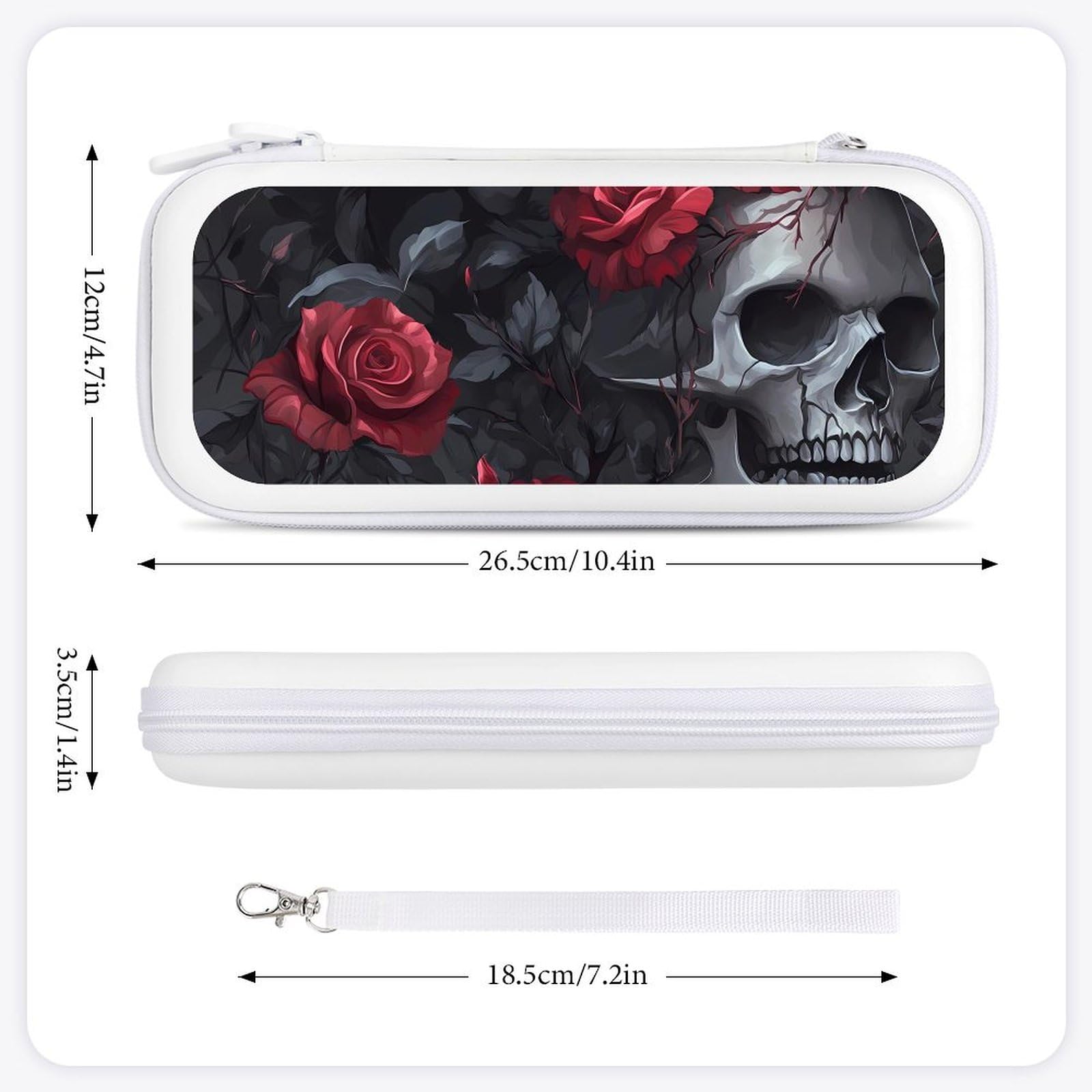 Ember Rose Death Skull Head Compatible with Switch Carrying Case Hard Travel Game Bag Pouch with 15 Games Accessories White-style