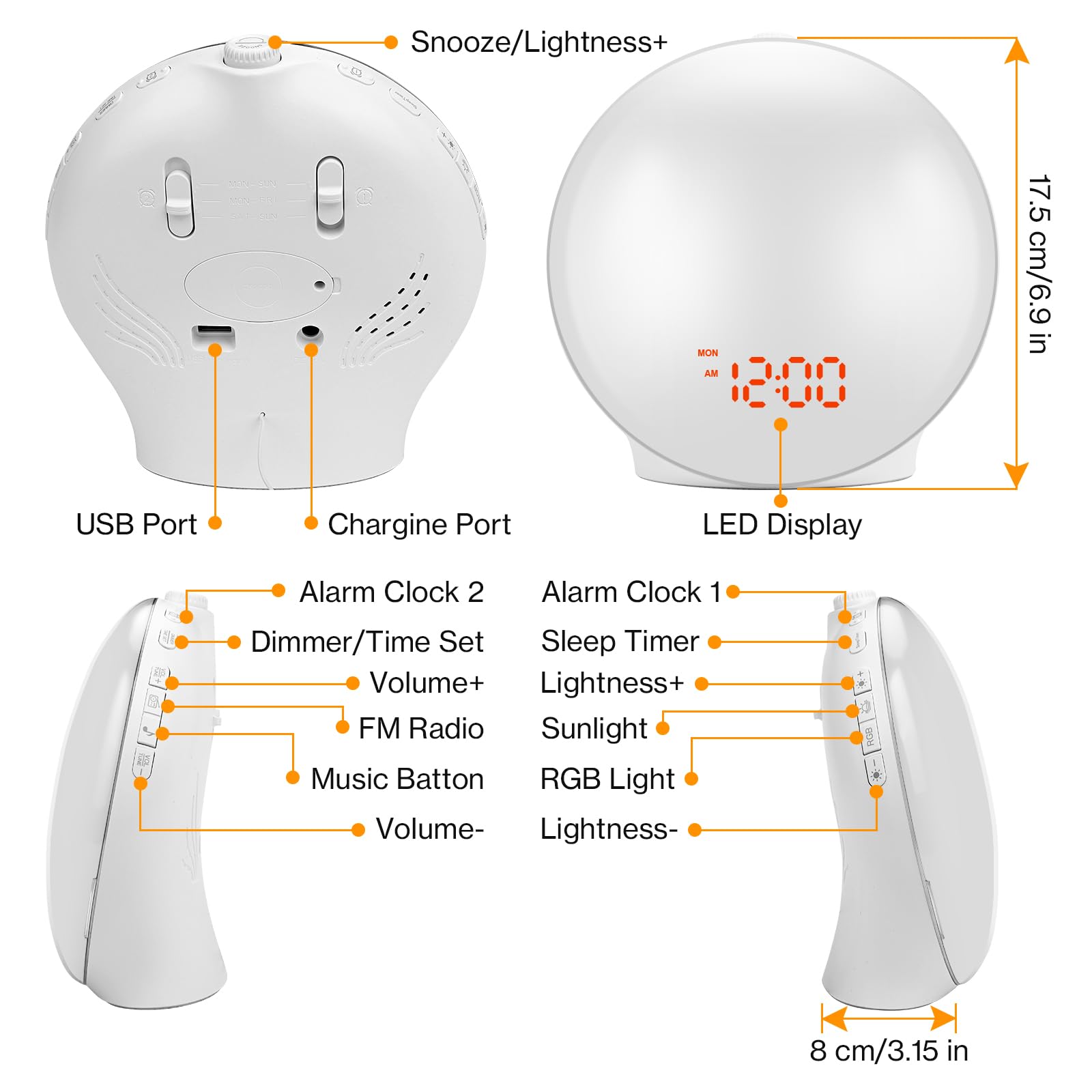 Cadrim Tageslichtwecker Wake Up Licht Lichtwecker Radiowecker Sonnenaufgang Sonnenuntergang mit Dual Wecker, 15 Licht, 7 natürlichen Sounds & FM Radio & Snooze Funktion