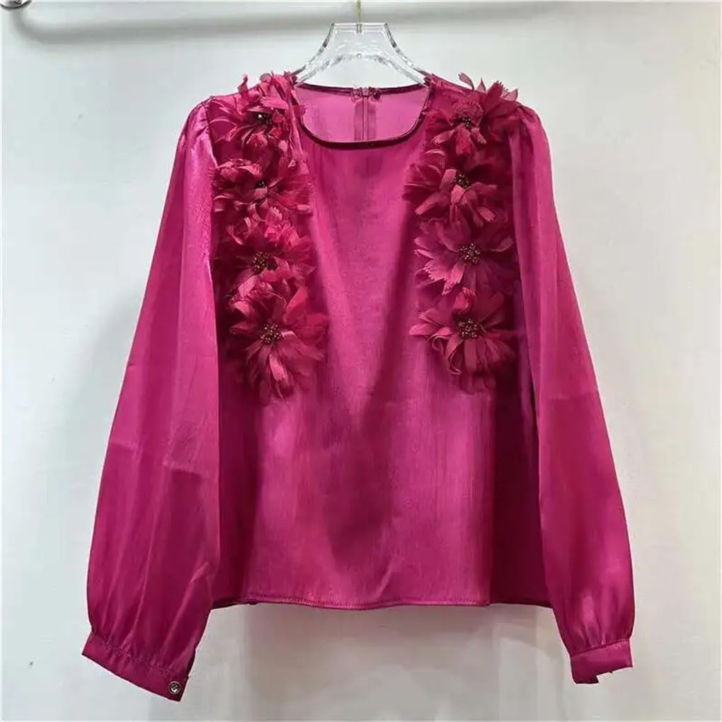 Camicetta sottile da donna a maniche lunghe con fiori colorati prospettiva elegante