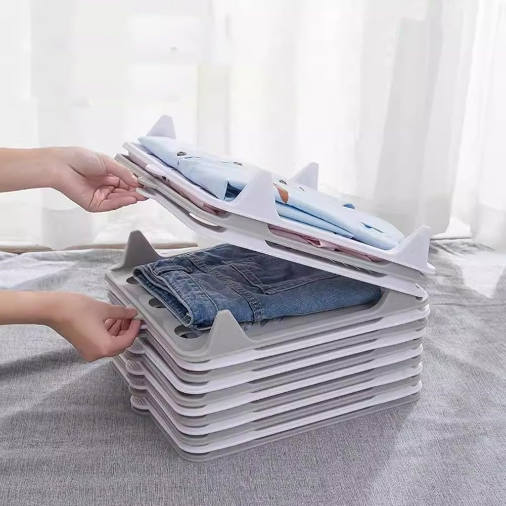 Bandeja organizadora de ropa de 10 capas: tabla plegable apilable de polipropileno para ahorrar espacio en el armario, almacenamiento ordenado para camisetas, vestidos, jerséis, gris