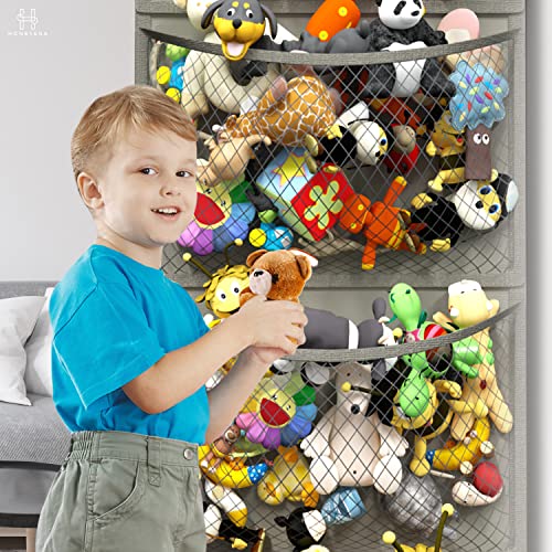 Honeyera Storage for Stuffed Animal - Over Door Organizer for Stuffies, Baby Accessories, and Toy Plush Storage/Easy Installation with Breathable Hanging Storage Pockets (Gray)