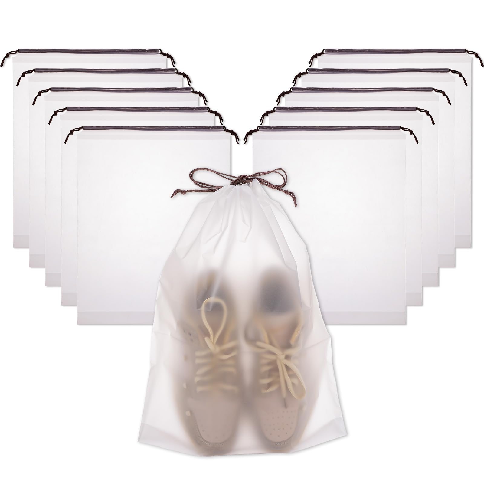 100 bolsas translúcidas para zapatos para viajes, bolsa de zapatos de viaje grande, bolsa portátil para zapatos, bolsa de zapatos de viaje con cordón, para días lluviosos o viajes (blanco), Blanco,