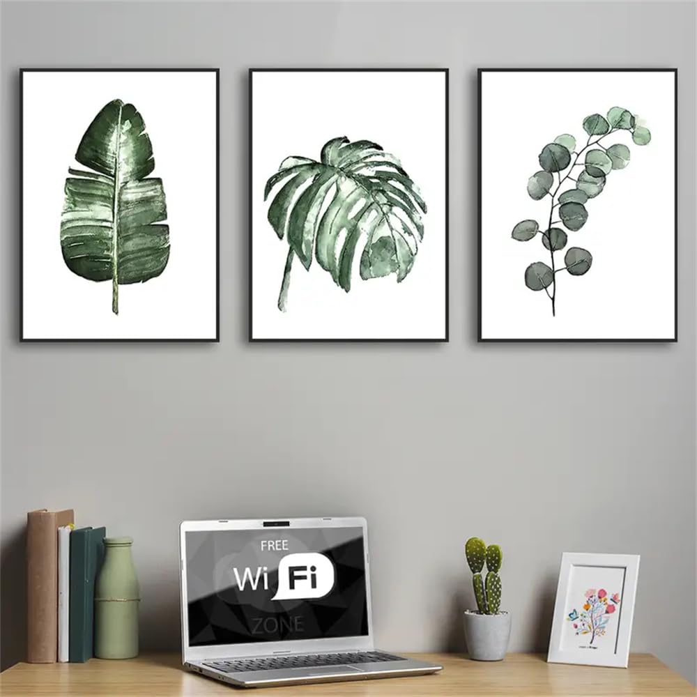 WBYZAC Botanical Posters-Abstract Tropical Plant Nordic Poster Home Decoration, Green Plant Leaves Decor Picture, Modern Wall Art Canvas Painting Artwork-60 * 80cm*3PCS (No Frame)