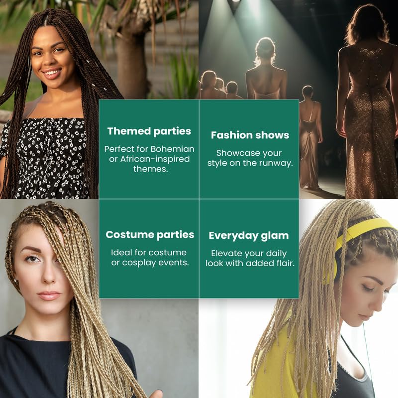 Miniatura 7 de PIB - Peluca trenzada de encaje completo sin nudos de 32 pulgadas para mujeres negras, con cabello natural de bebé (1B27, negro apagado y marrón