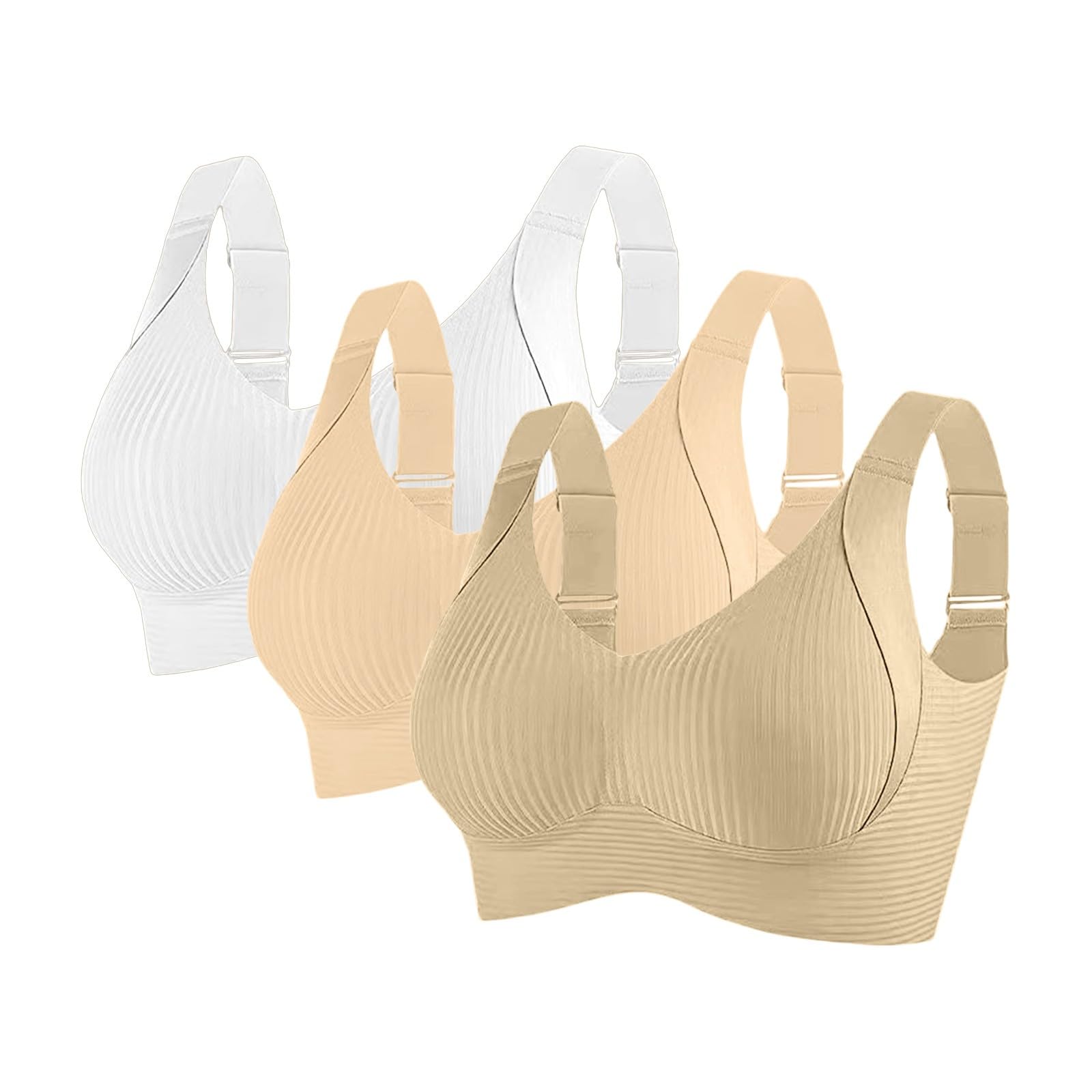 Reggiseni Comfort da Donna UK Sport Push Up Senza Cuciture Confezione da 3 Wireless a Costine Grandi Seni Cadenti Top da Donna Anziani Sport Support Lift Reggiseno Morbido Regolabile Comfort ad Alto