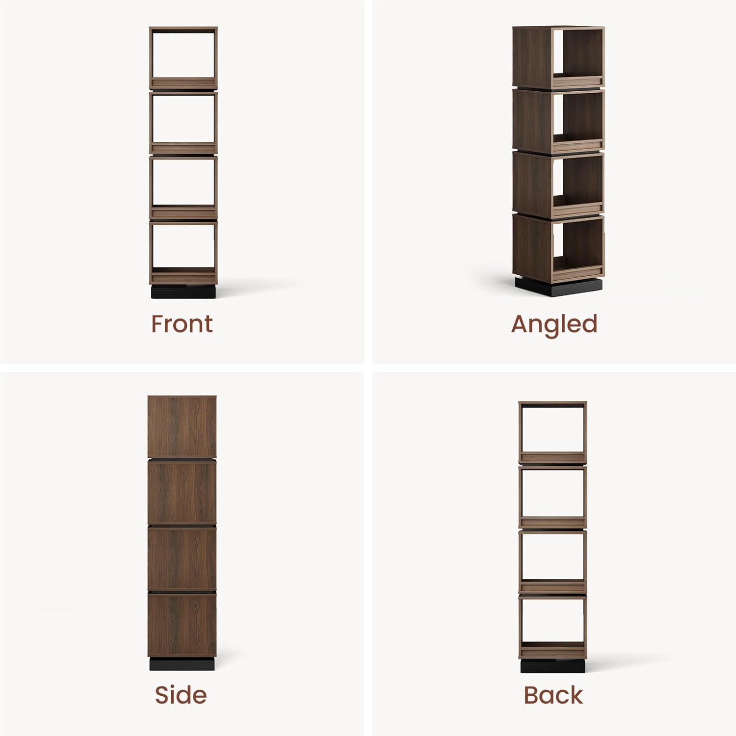 4-Tier Rotating Bookshelf Tower, 360° Spinning Wood Narrow Tall Book Shelf Organizer, Modern Geometric Storage for Sapce Saving, Revolving Bookcase for Living Room, Bedroom, Home Office